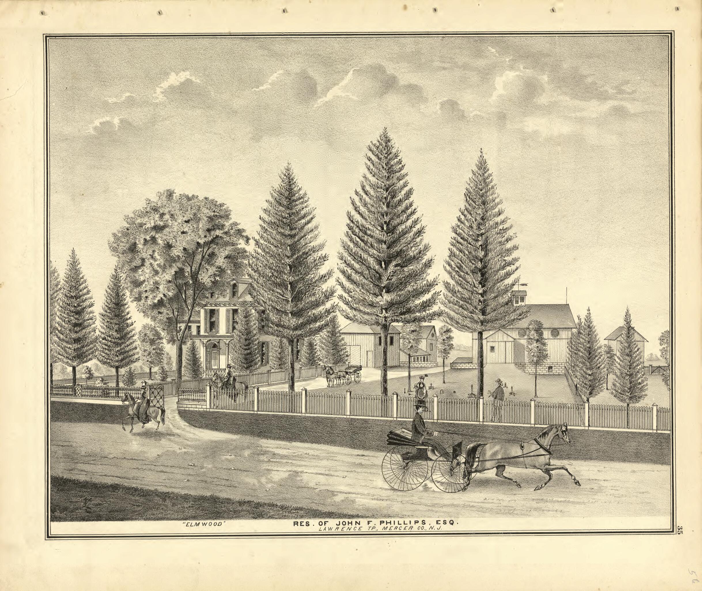 This old map of Residence of John F. Phillips, ESQ from New Historical Atlas of Mercer County, New Jersey : from 1875 was created by Thomas Hunter in 1875