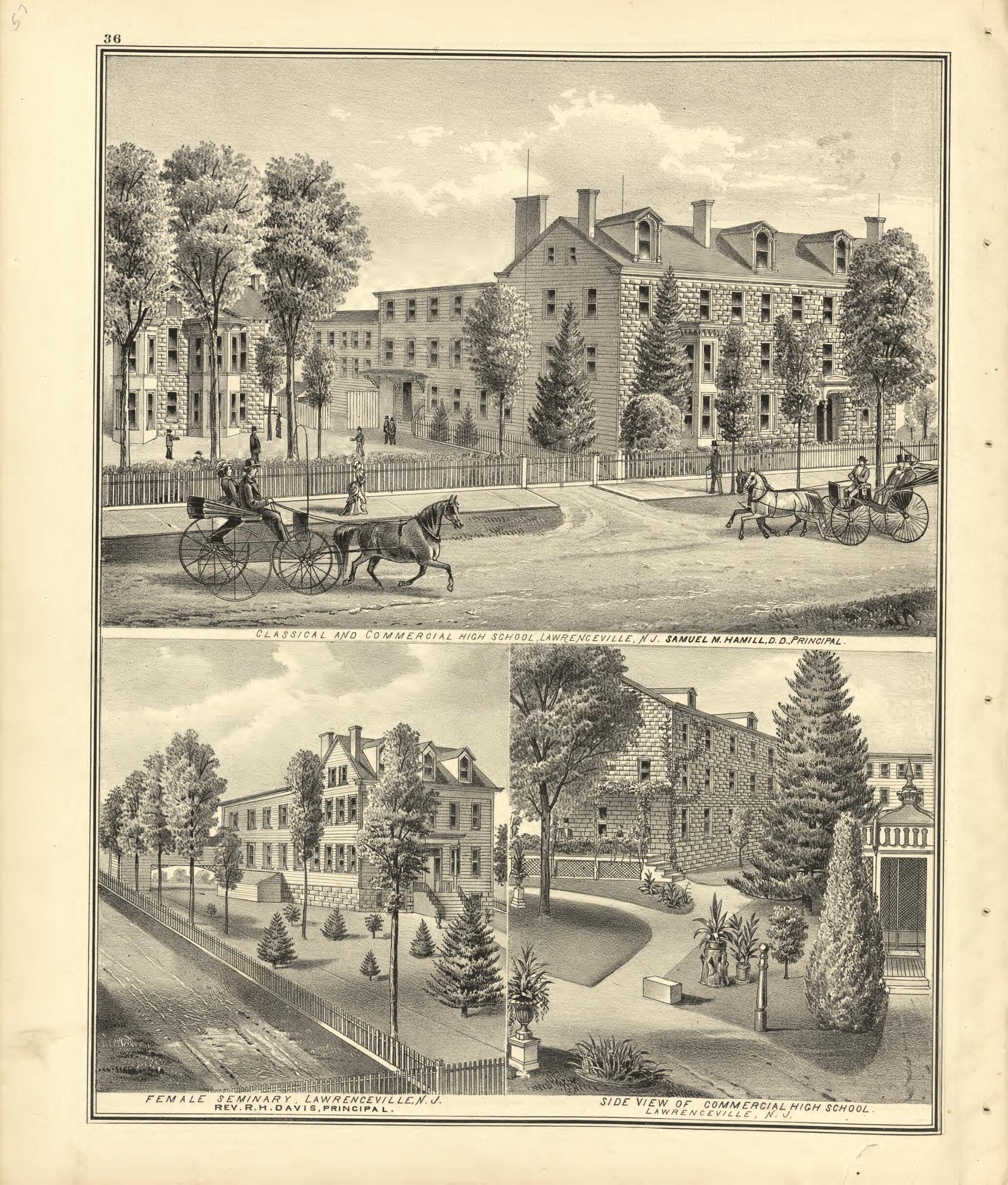 This old map of Classical and Commercial High School and Female Seminary of Lawrenceville from New Historical Atlas of Mercer County, New Jersey : from 1875 was created by Thomas Hunter in 1875