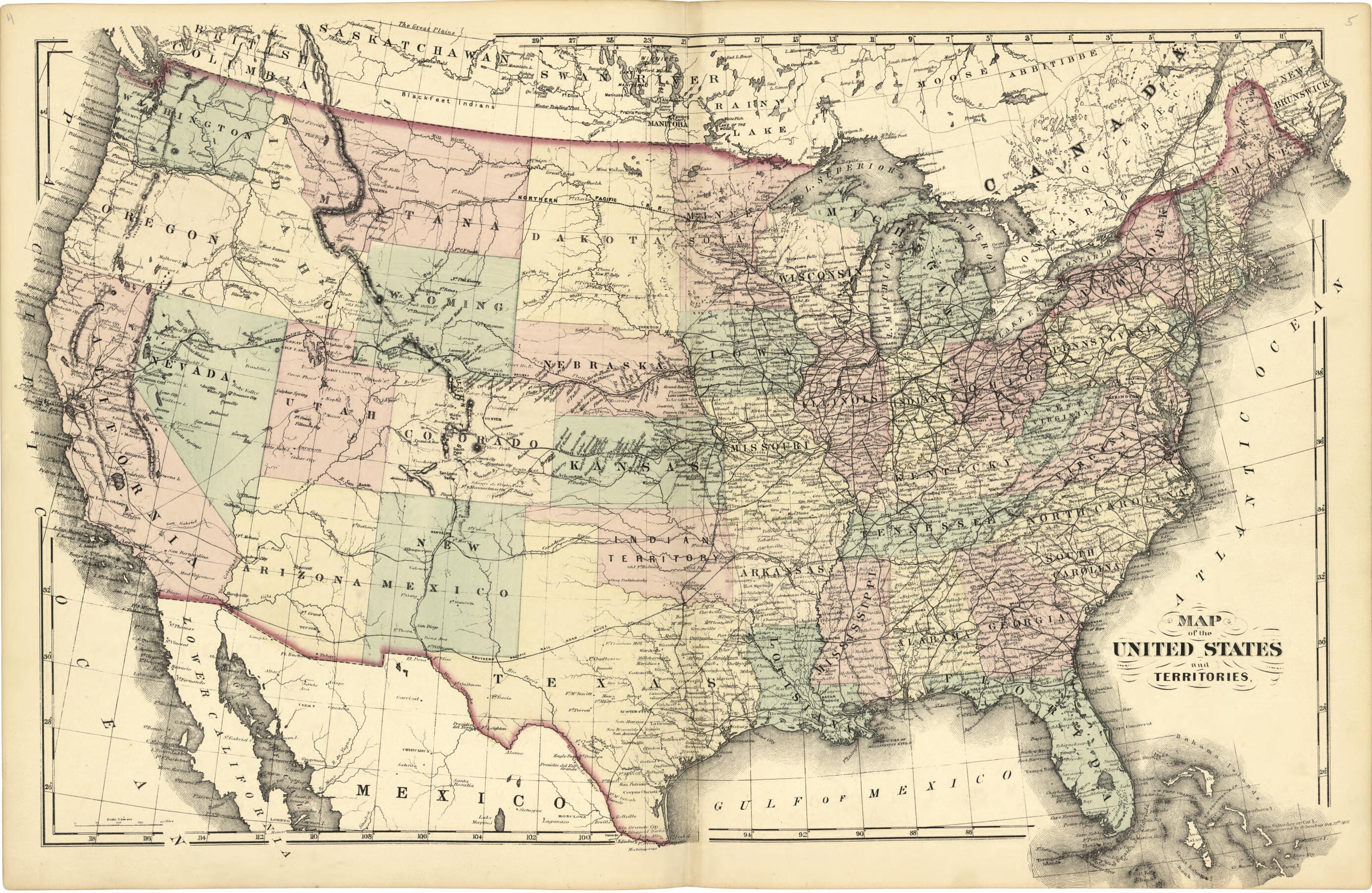 This old map of Map of the United States and Territories from New Historical Atlas of Mercer County, New Jersey : from 1875 was created by Thomas Hunter in 1875