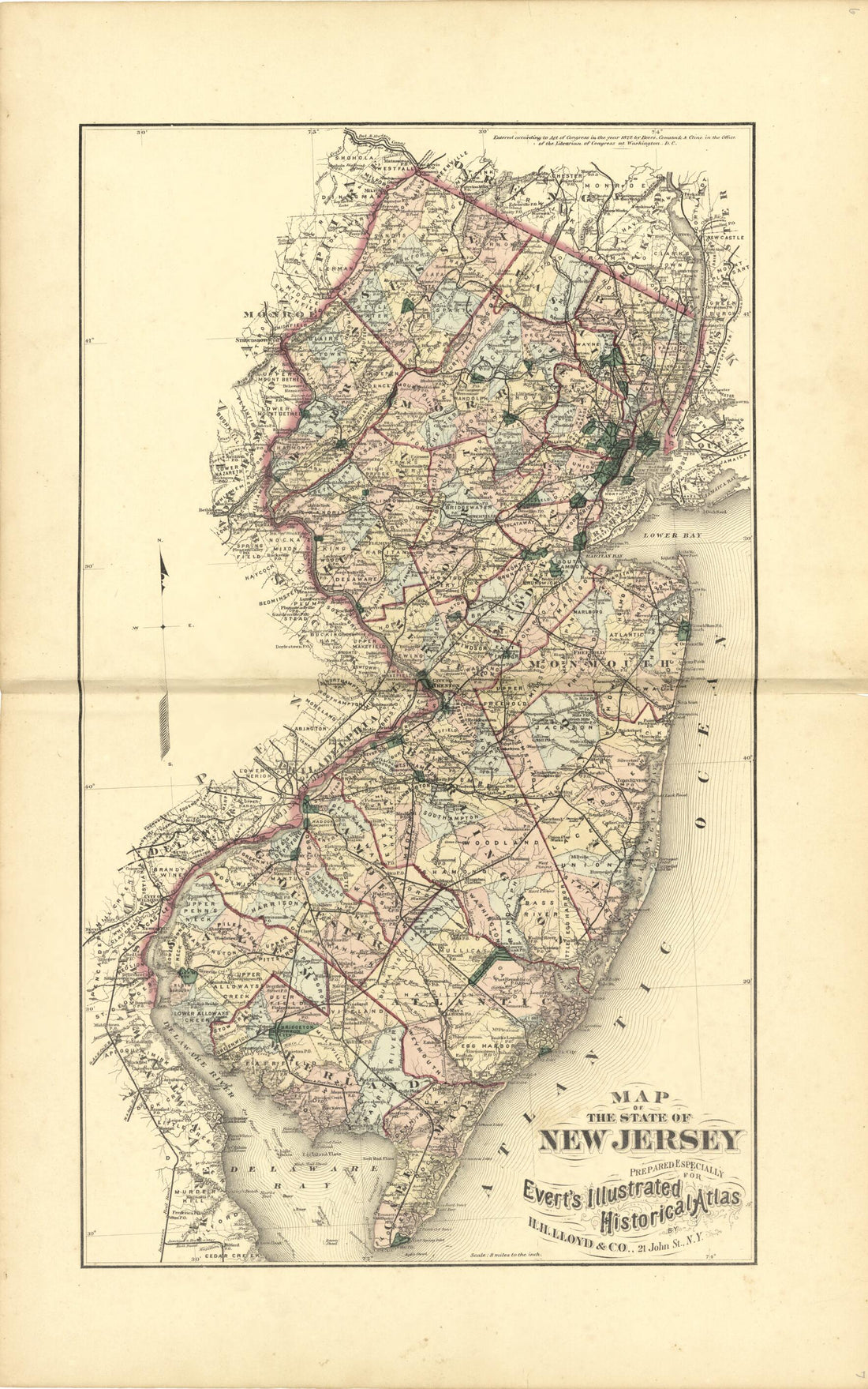 This old map of Map of the State of New Jersey from New Historical Atlas of Mercer County, New Jersey : from 1875 was created by Thomas Hunter in 1875