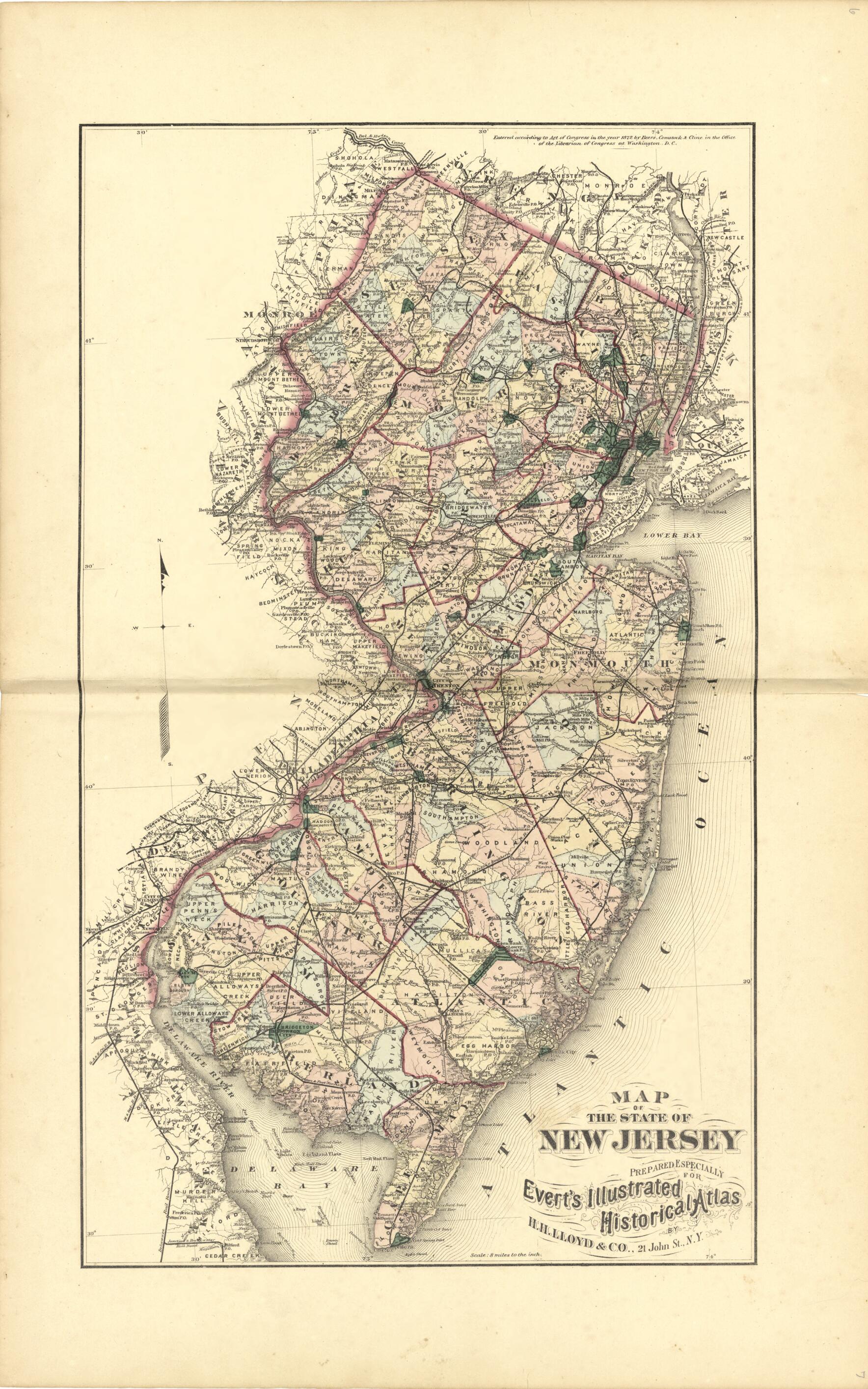 This old map of Map of the State of New Jersey from New Historical Atlas of Mercer County, New Jersey : from 1875 was created by Thomas Hunter in 1875