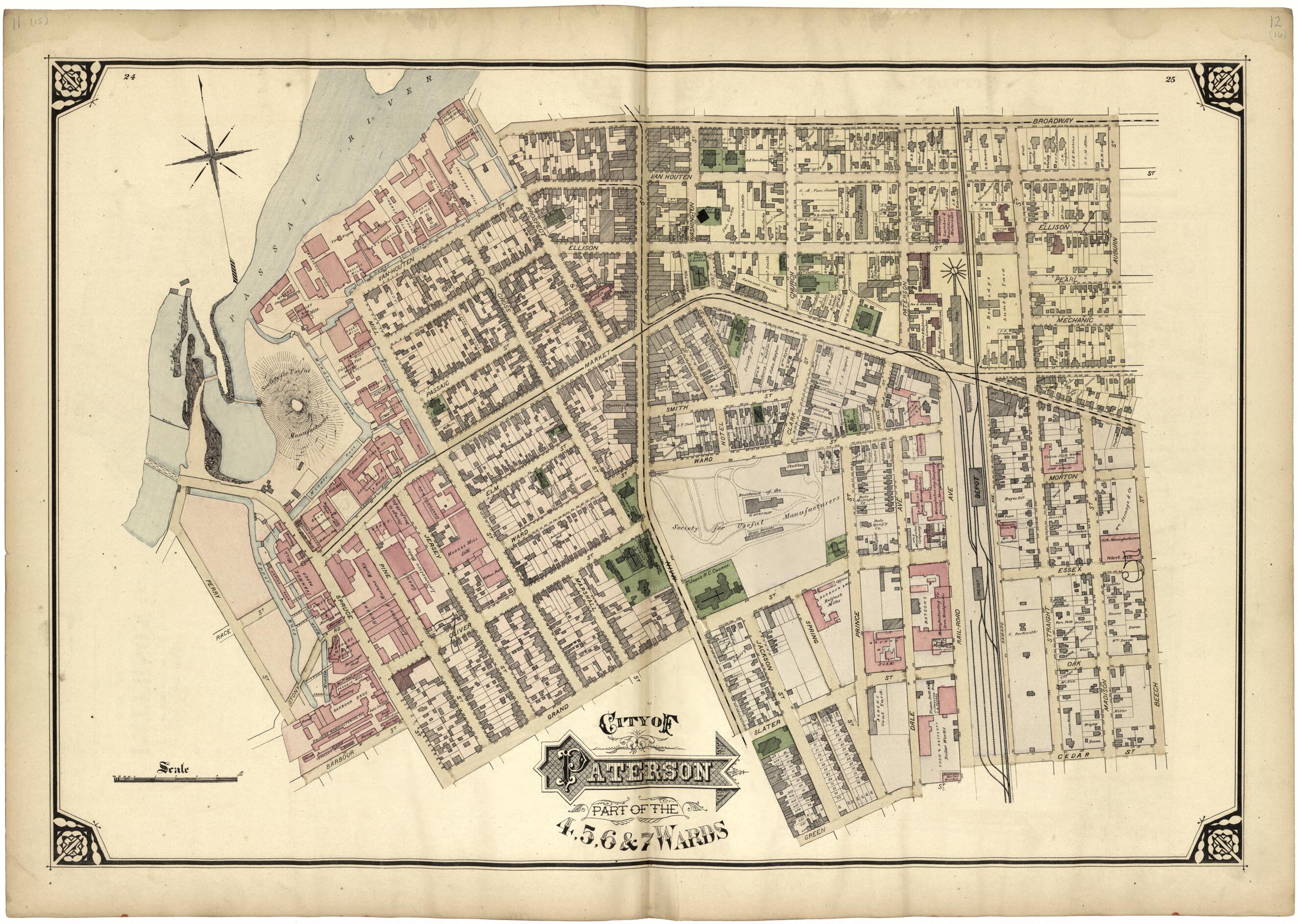 This old map of City of Paterson Part of the 4, 5, 6 & 7 Wards from Atlas of Passaic County, New Jersey from 1877 was created by E.B. Hyde & Co in 1877