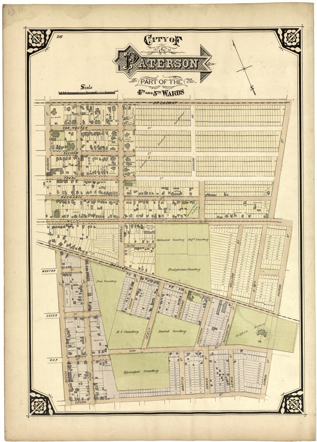 This old map of City of Paterson Part of the 4th and 5th Wards from Atlas of Passaic County, New Jersey from 1877 was created by E.B. Hyde & Co in 1877