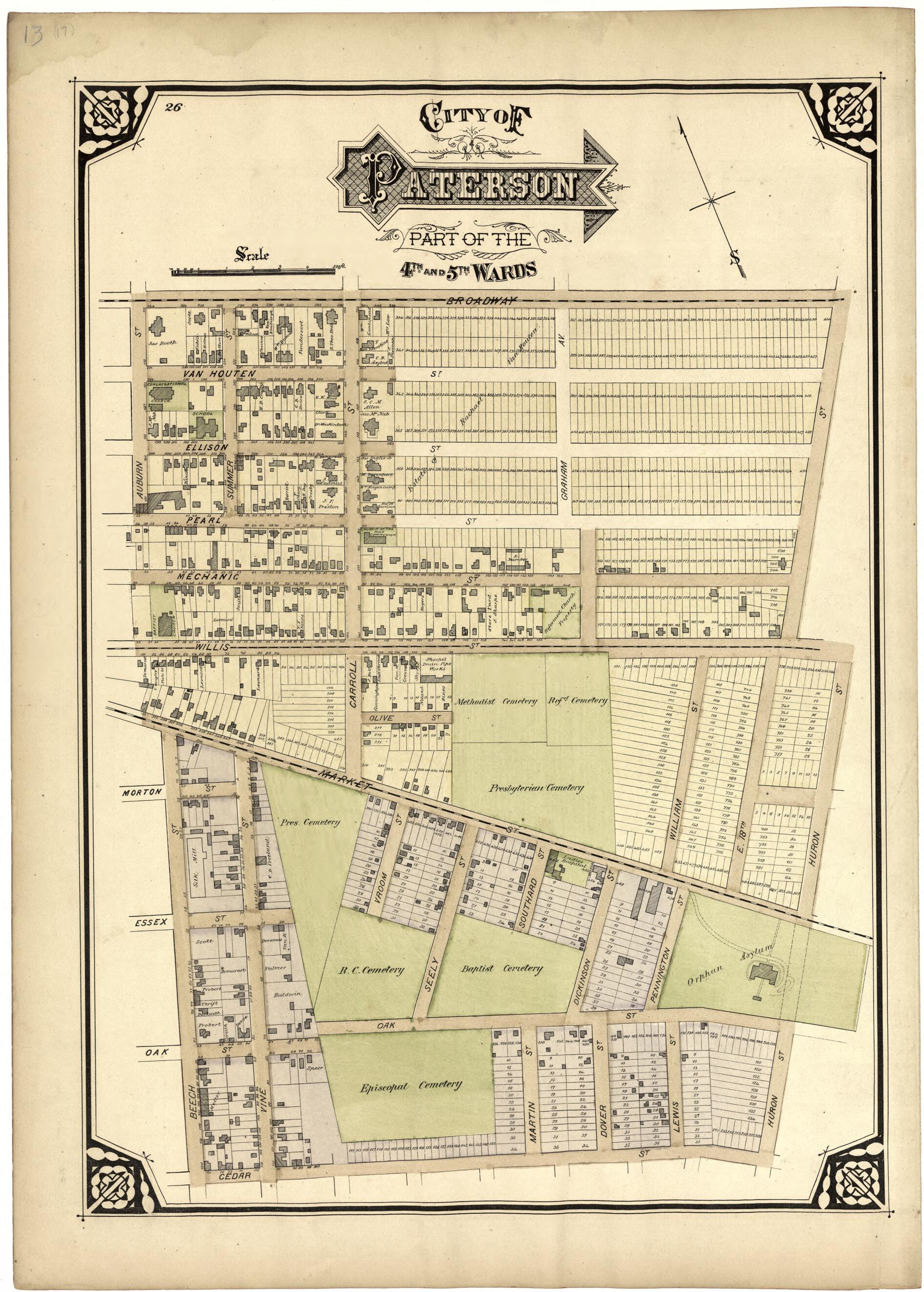 This old map of City of Paterson Part of the 4th and 5th Wards from Atlas of Passaic County, New Jersey from 1877 was created by E.B. Hyde & Co in 1877