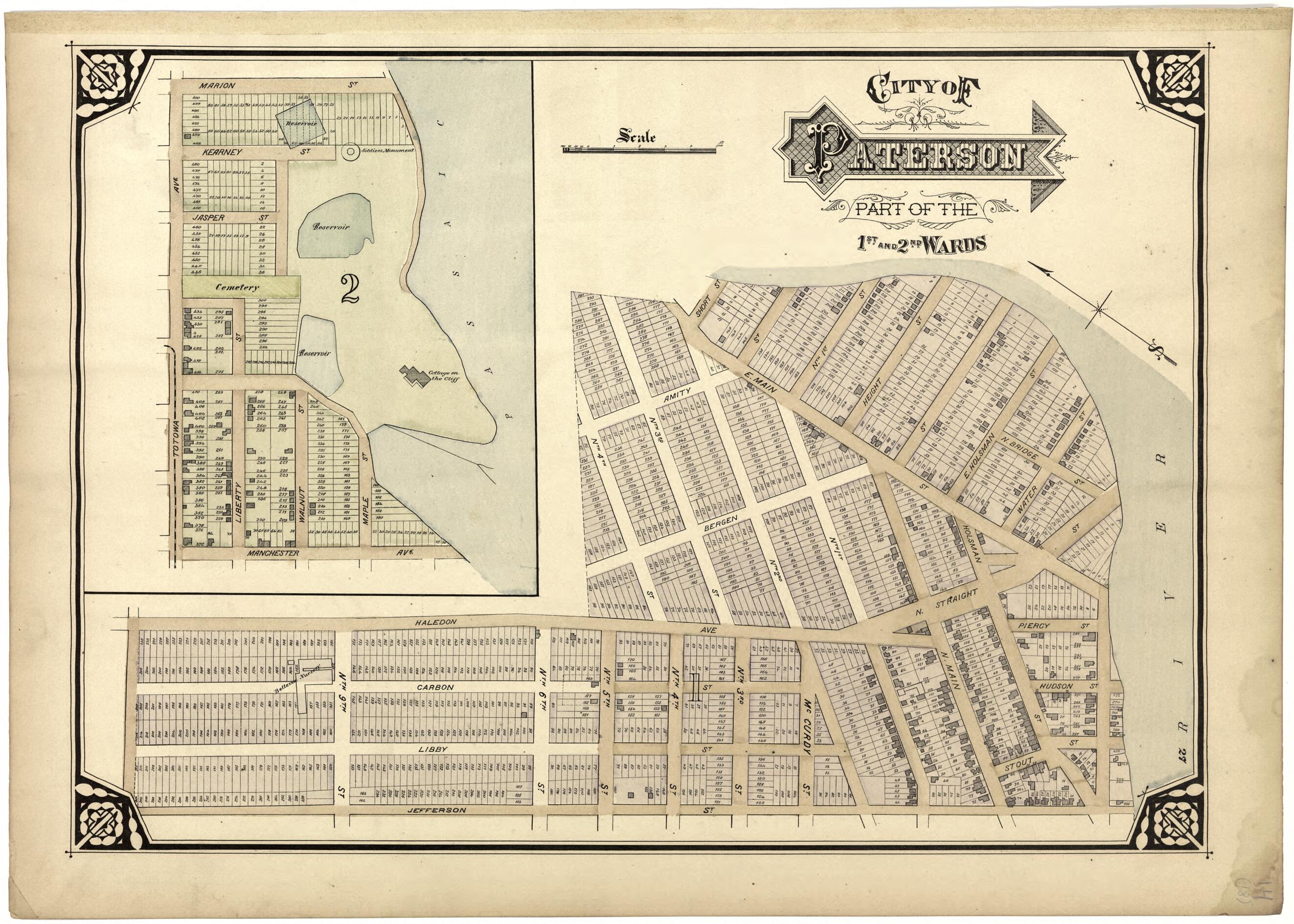 This old map of City of Paterson Part of the 1st and 2nd Wards from Atlas of Passaic County, New Jersey from 1877 was created by E.B. Hyde & Co in 1877