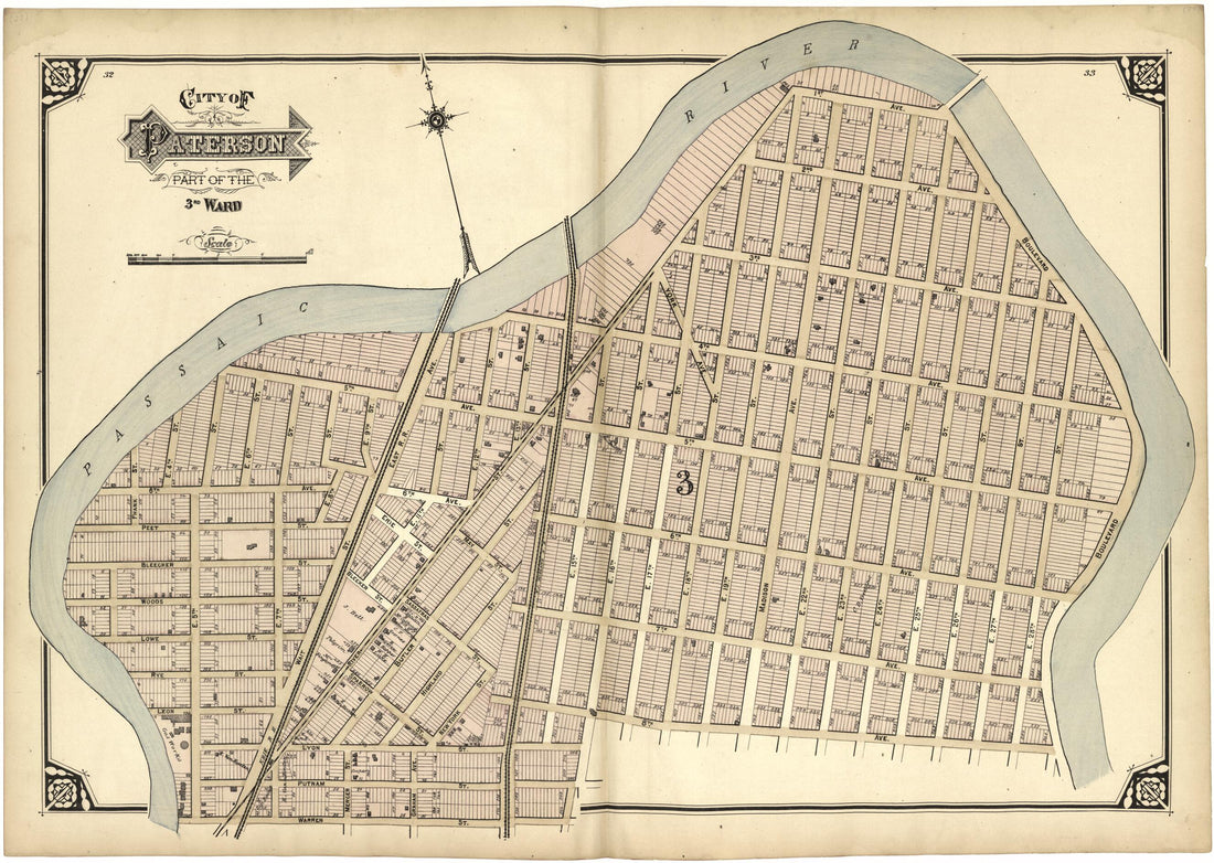 This old map of City of Paterson Part of the 3rd Ward from Atlas of Passaic County, New Jersey from 1877 was created by E.B. Hyde & Co in 1877