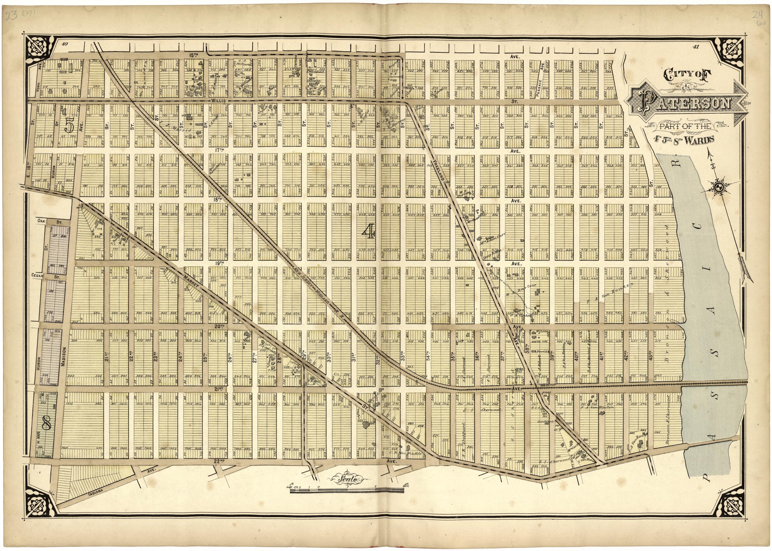 This old map of City of Paterson Part of the 4th 5th and 8th Wards from Atlas of Passaic County, New Jersey from 1877 was created by E.B. Hyde & Co in 1877