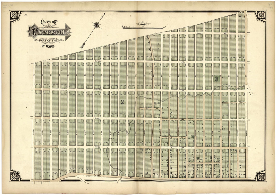 This old map of City of Paterson Part of the 2nd Ward from Atlas of Passaic County, New Jersey from 1877 was created by E.B. Hyde & Co in 1877