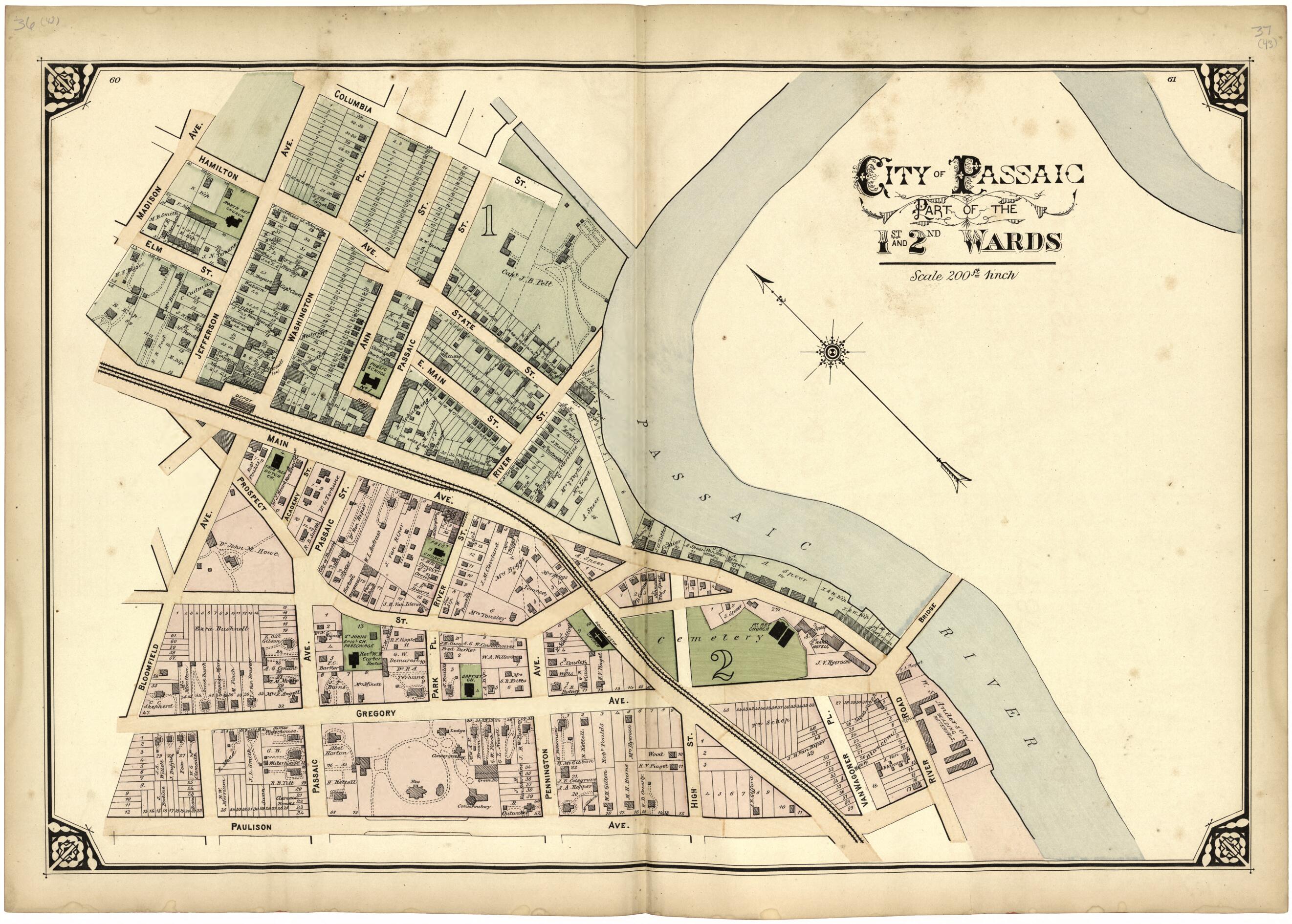 This old map of City of Passaic Part of the 1st and 2nd Wards from Atlas of Passaic County, New Jersey from 1877 was created by E.B. Hyde & Co in 1877