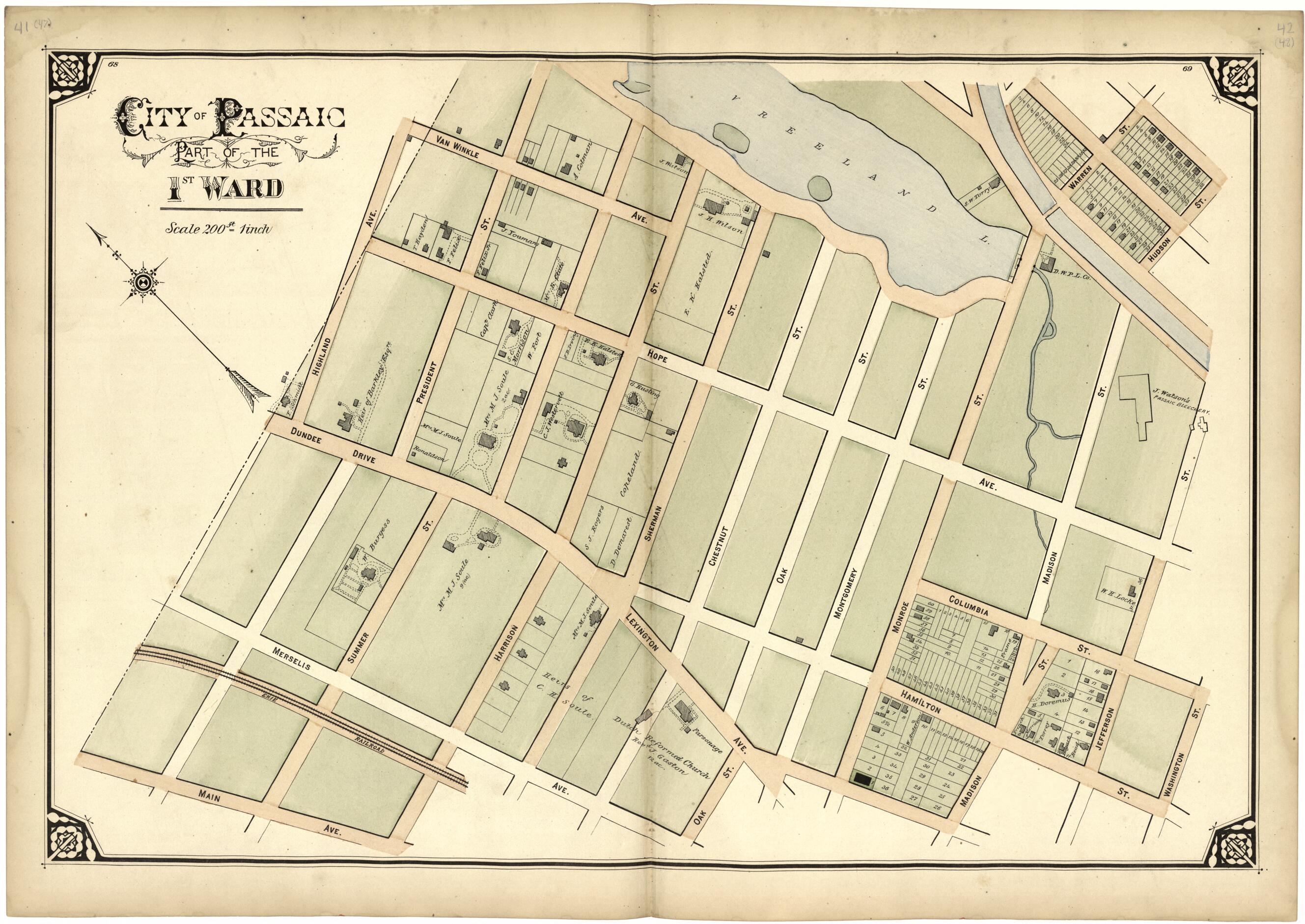 This old map of City of Passaic Part of the 1st Ward from Atlas of Passaic County, New Jersey from 1877 was created by E.B. Hyde & Co in 1877