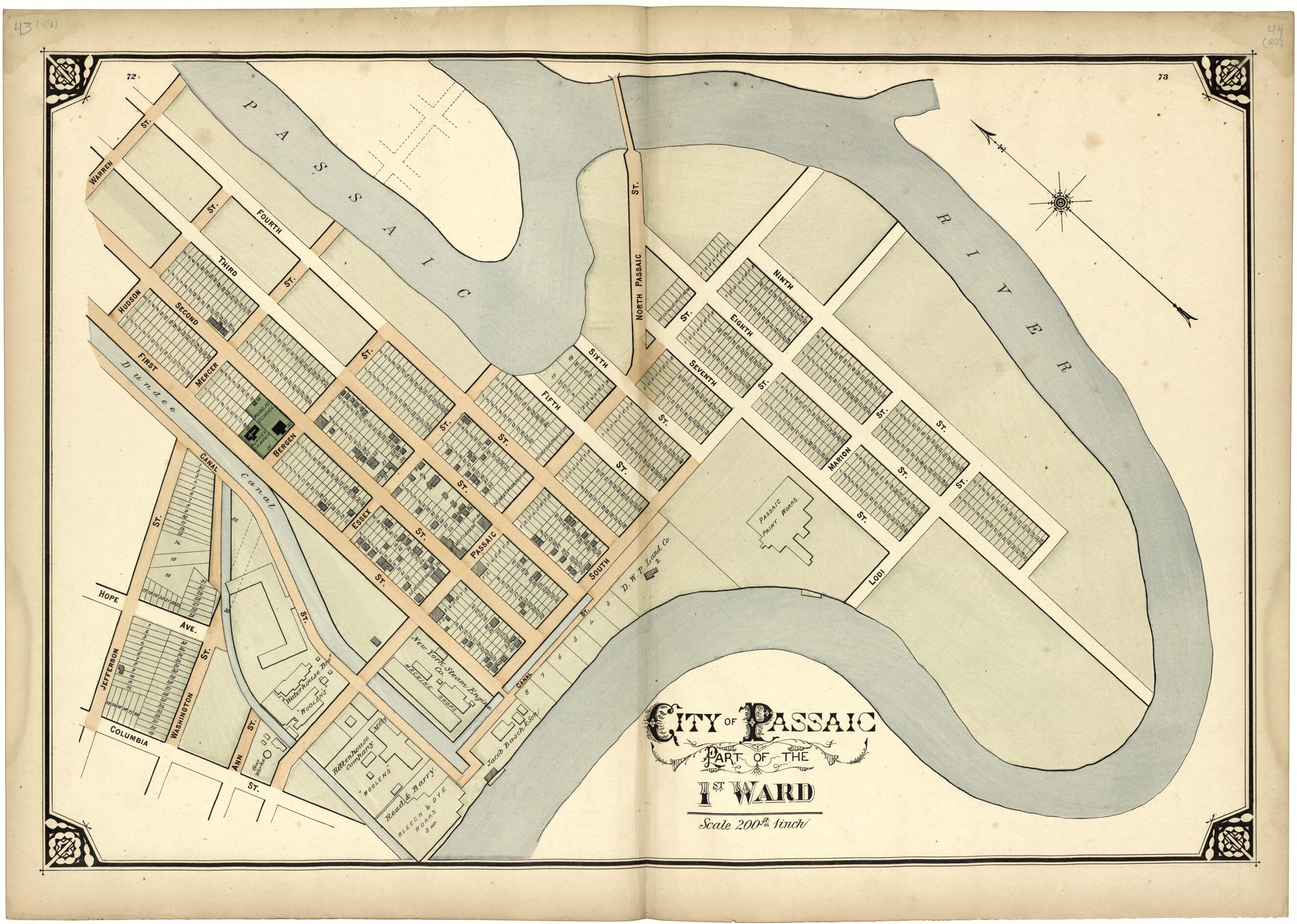 This old map of City of Passaic Part of the 1st Ward from Atlas of Passaic County, New Jersey from 1877 was created by E.B. Hyde & Co in 1877