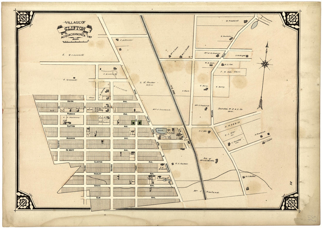This old map of Village of Clifton from Atlas of Passaic County, New Jersey from 1877 was created by E.B. Hyde & Co in 1877