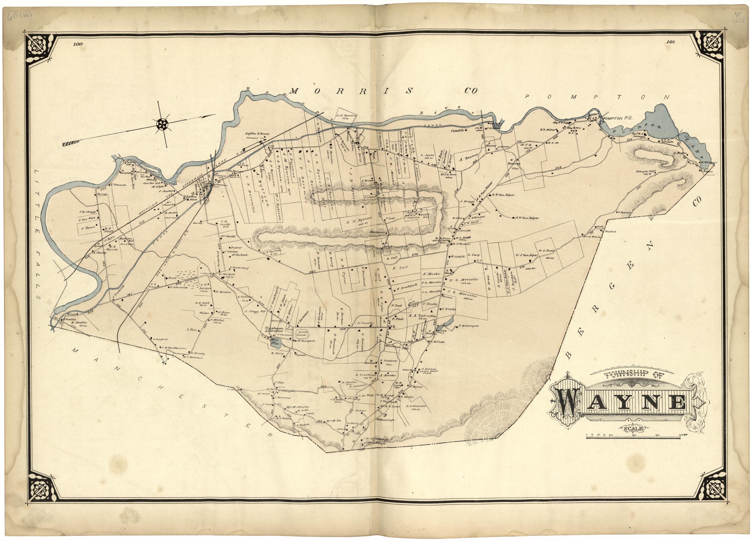 This old map of Township of Wayne from Atlas of Passaic County, New Jersey from 1877 was created by E.B. Hyde & Co in 1877