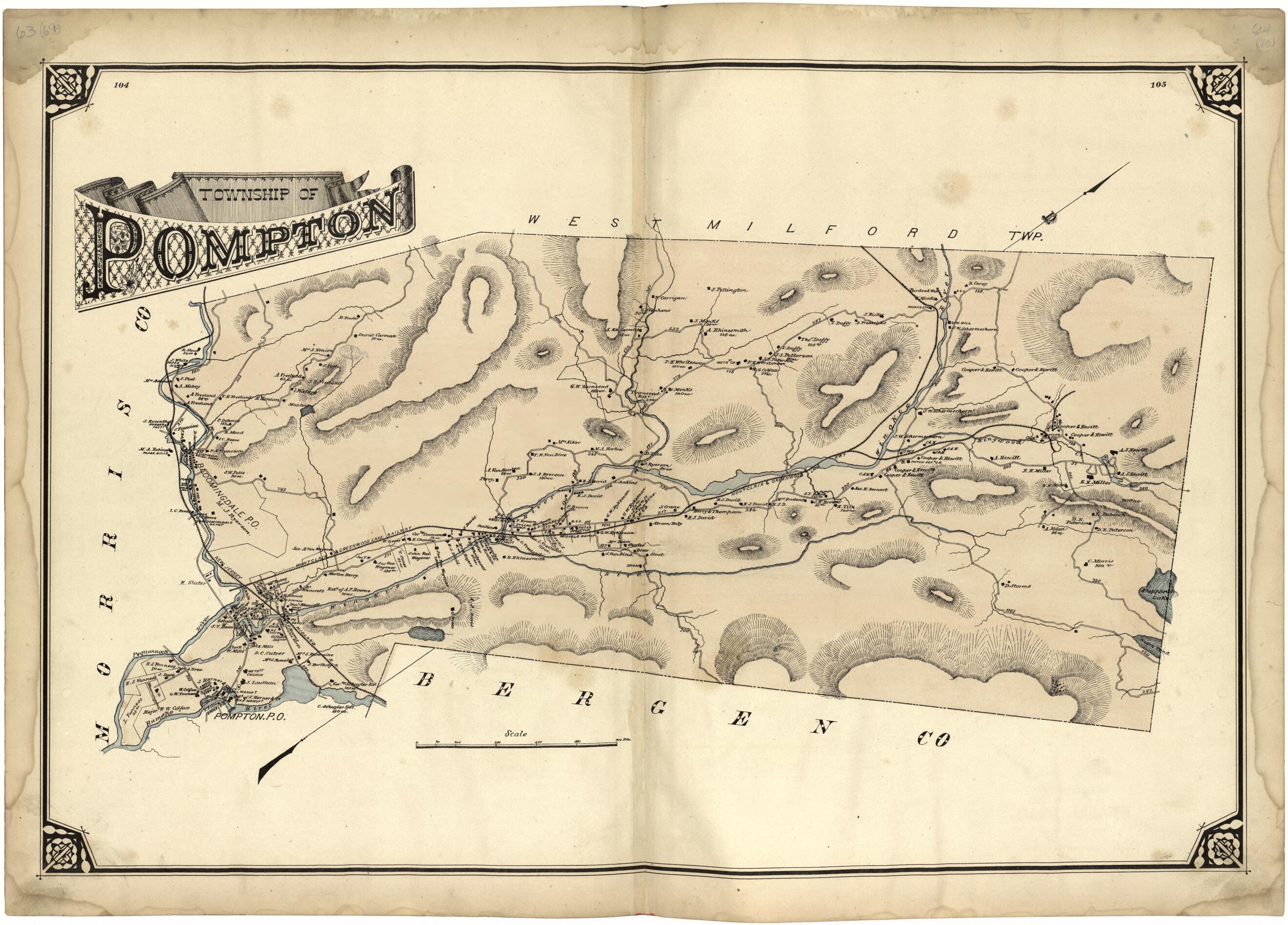 This old map of Township of Pompton from Atlas of Passaic County, New Jersey from 1877 was created by E.B. Hyde & Co in 1877