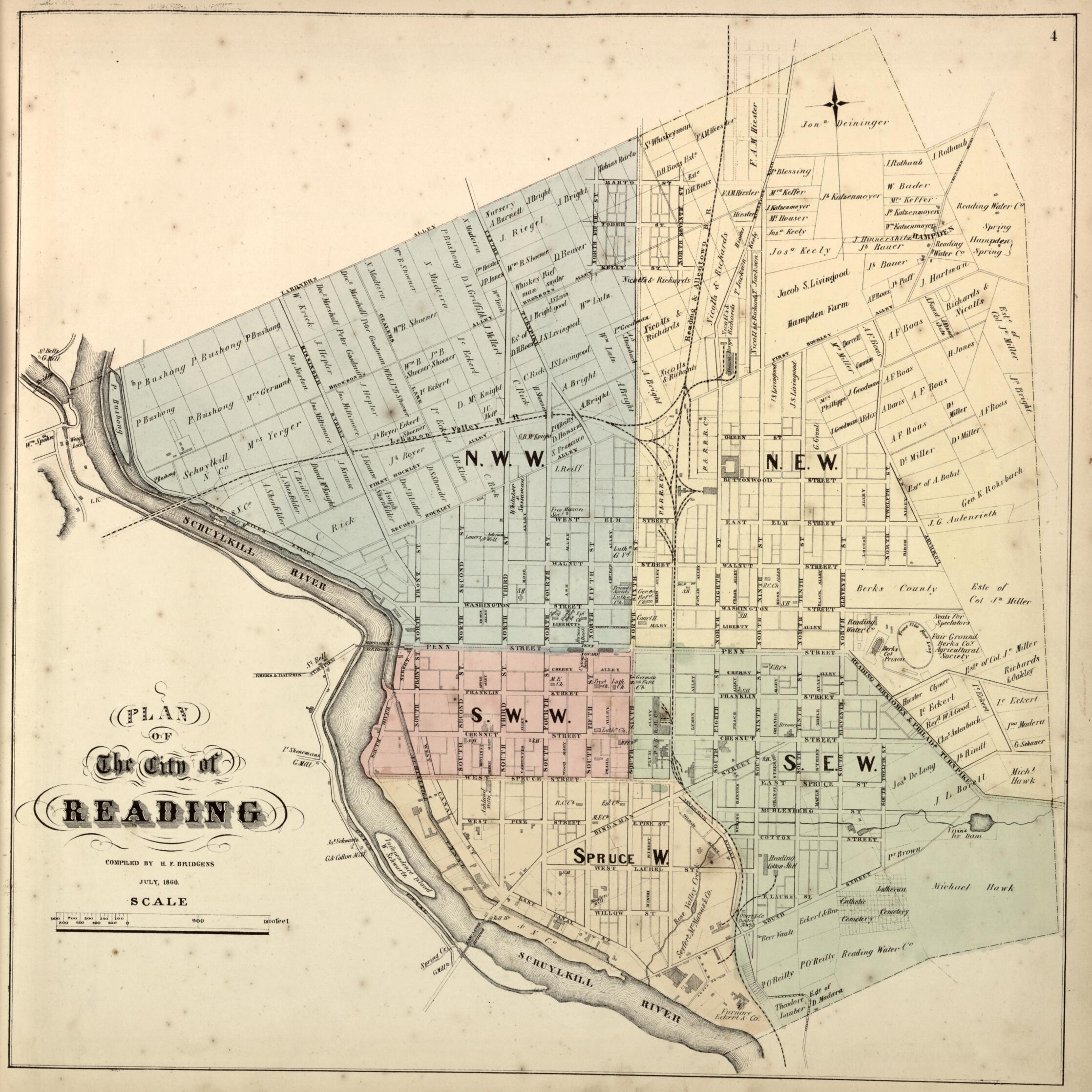 This old map of Plan of the City of Reading from Berks County from 1862 was created by L. Fagan in 1862