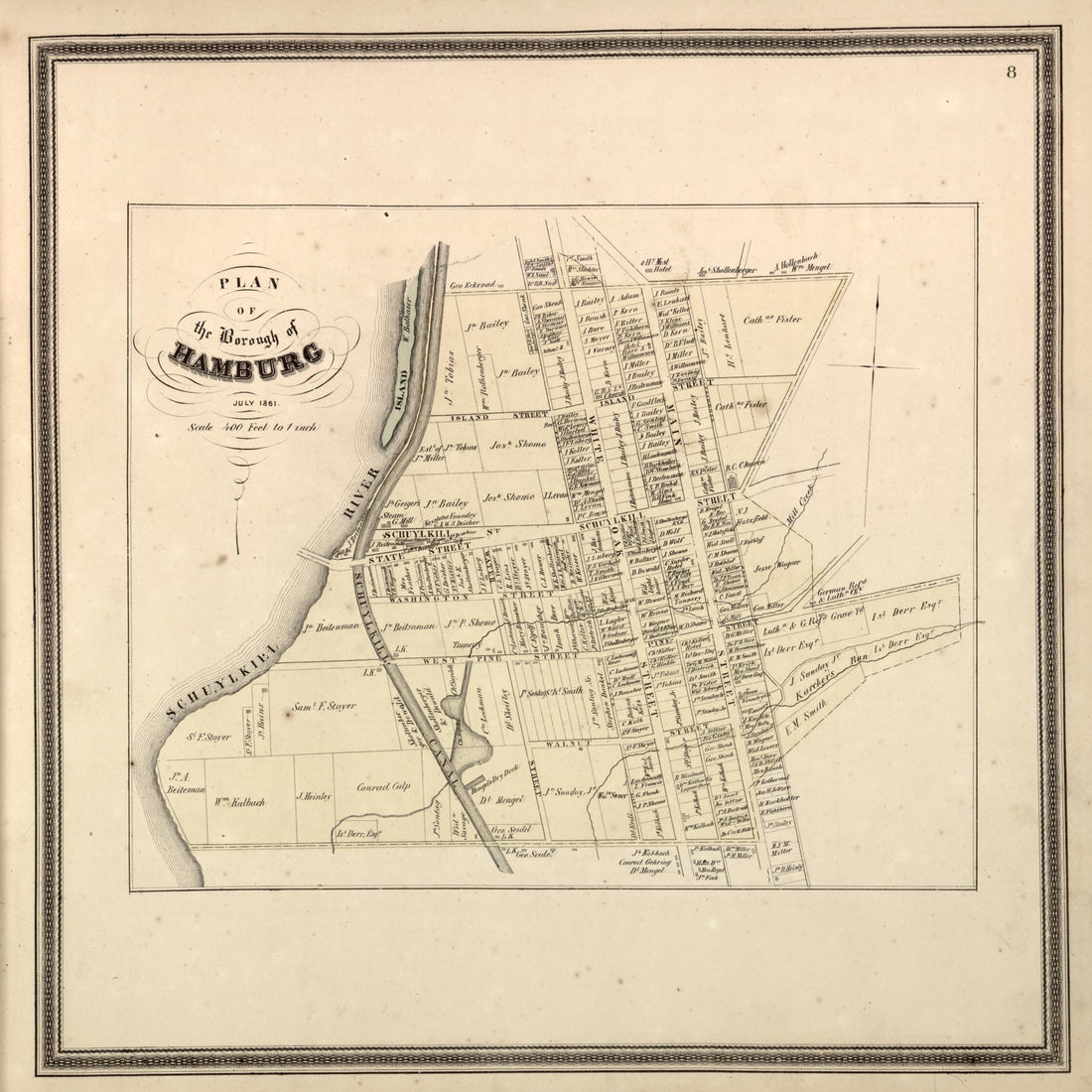 This old map of Plan of the Borough of Hamburg from Berks County from 1862 was created by L. Fagan in 1862