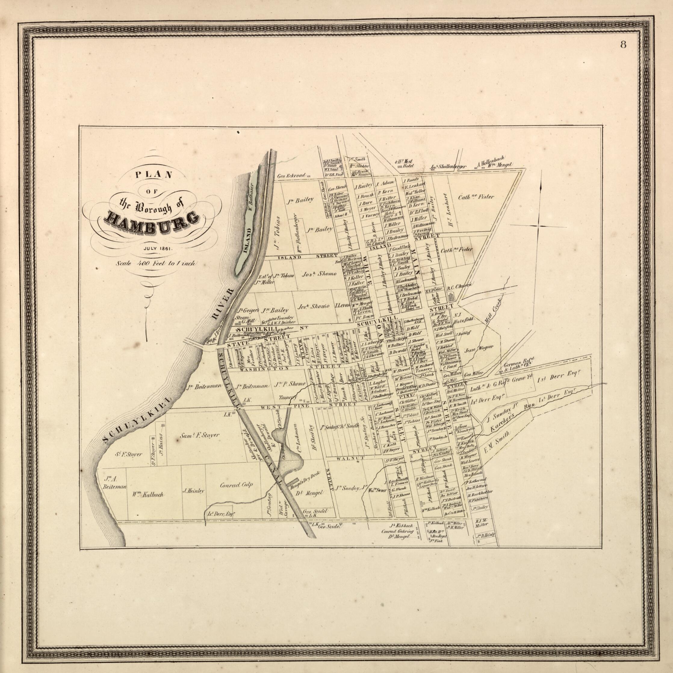 This old map of Plan of the Borough of Hamburg from Berks County from 1862 was created by L. Fagan in 1862