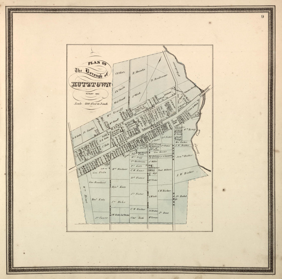This old map of Plan of the Borough of Kutztown from Berks County from 1862 was created by L. Fagan in 1862