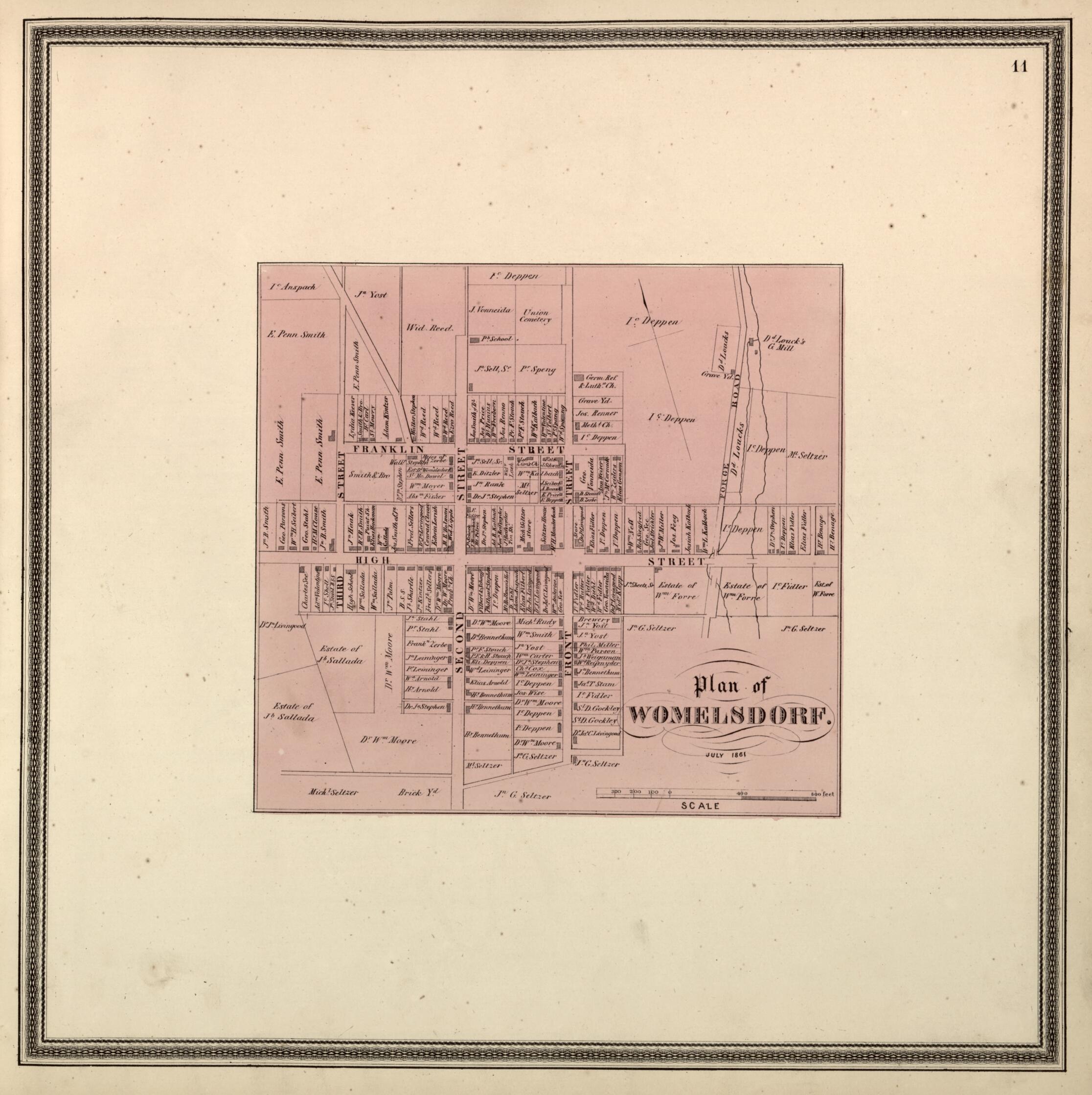 This old map of Plan of Womelsdorf from Berks County from 1862 was created by L. Fagan in 1862