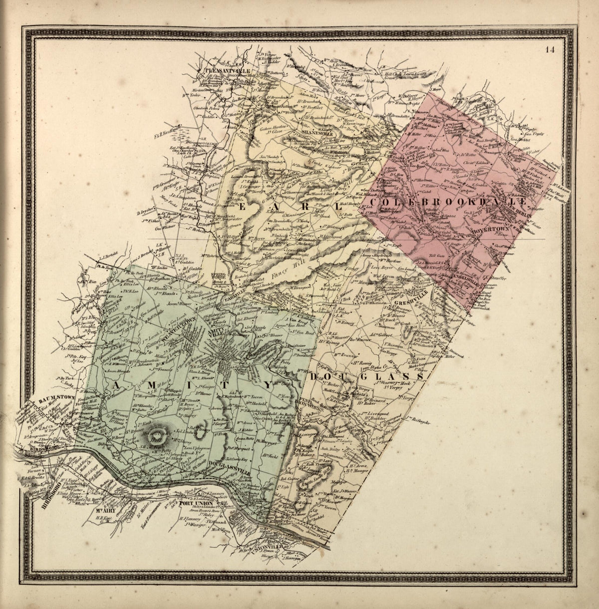 Amity, Colebrookdale, Douglass, and Earl Townships from Berks County 1862 by Relic Map Company