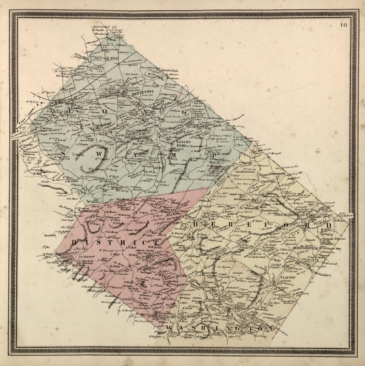 District, Hereford, and Long Swamp Townships from Berks County 1862 by Relic Map Company