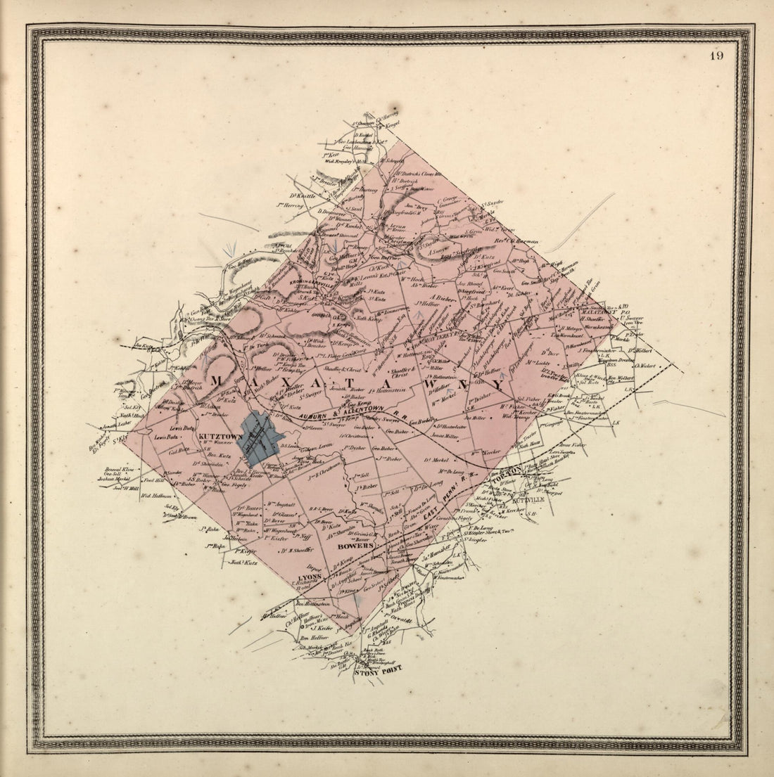 This old map of Maxatawny Township from Berks County from 1862 was created by L. Fagan in 1862