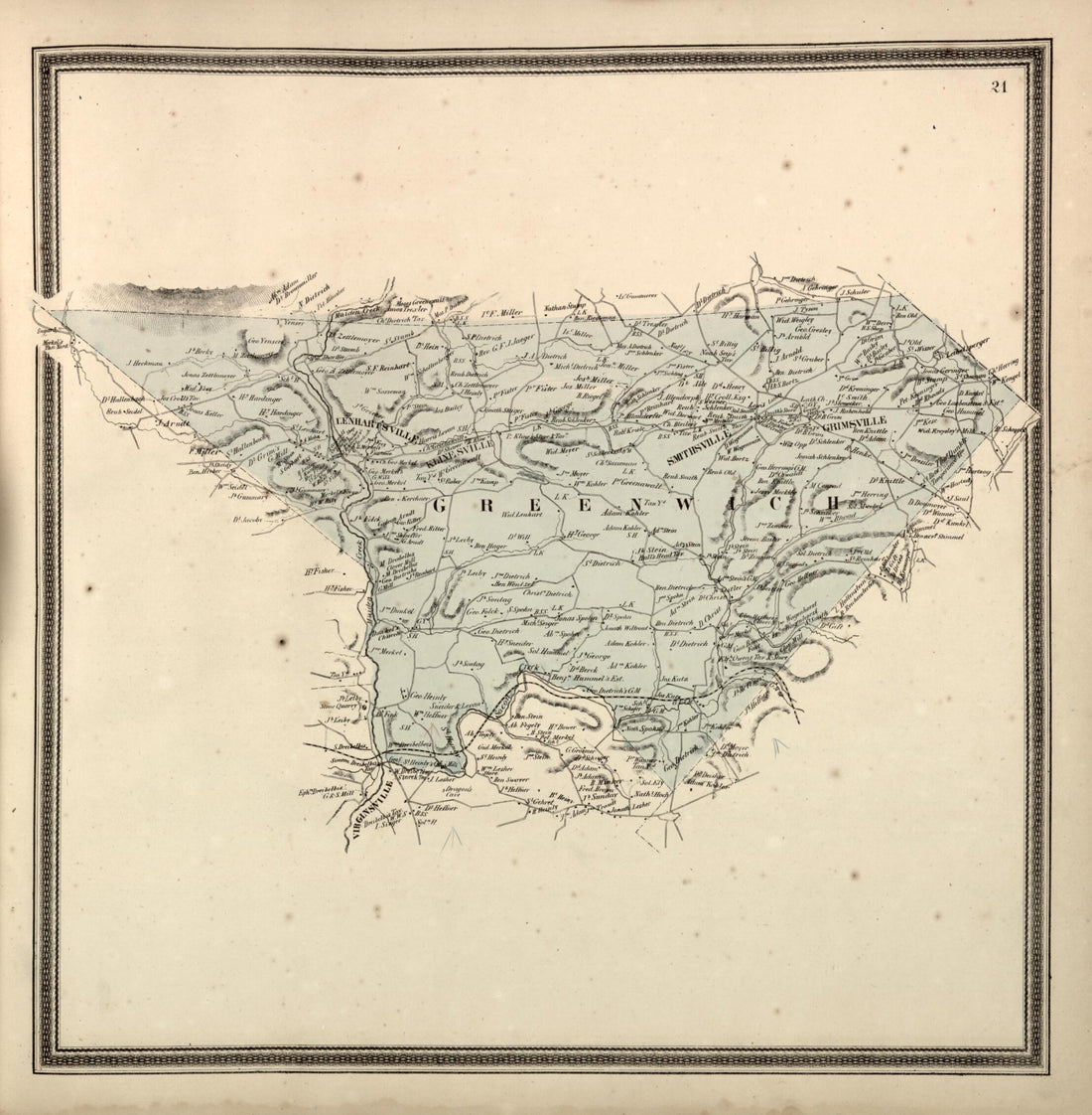 This old map of Greenwich Township from Berks County from 1862 was created by L. Fagan in 1862
