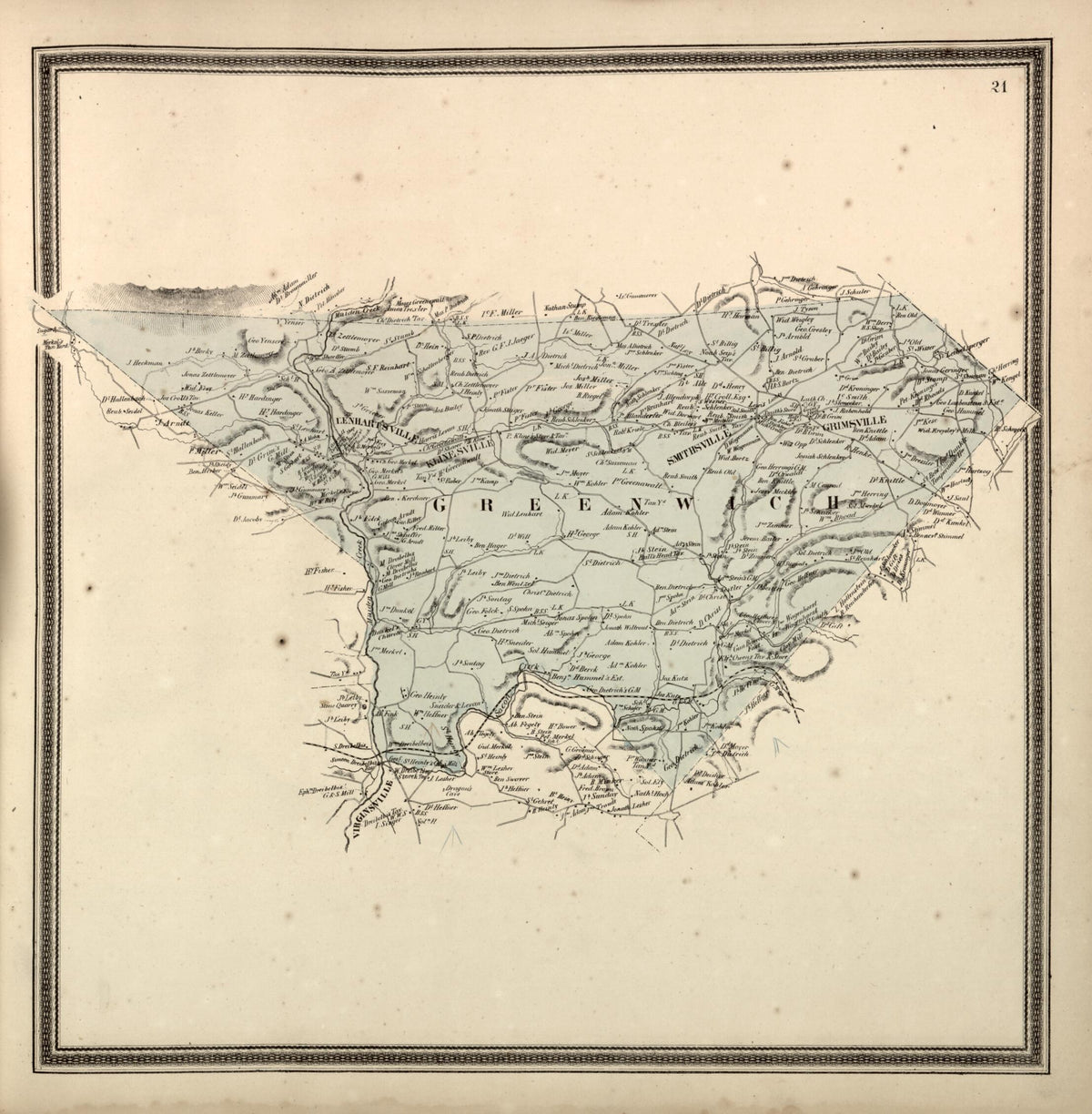 Greenwich Township from Berks County 1862 by Relic Map Company