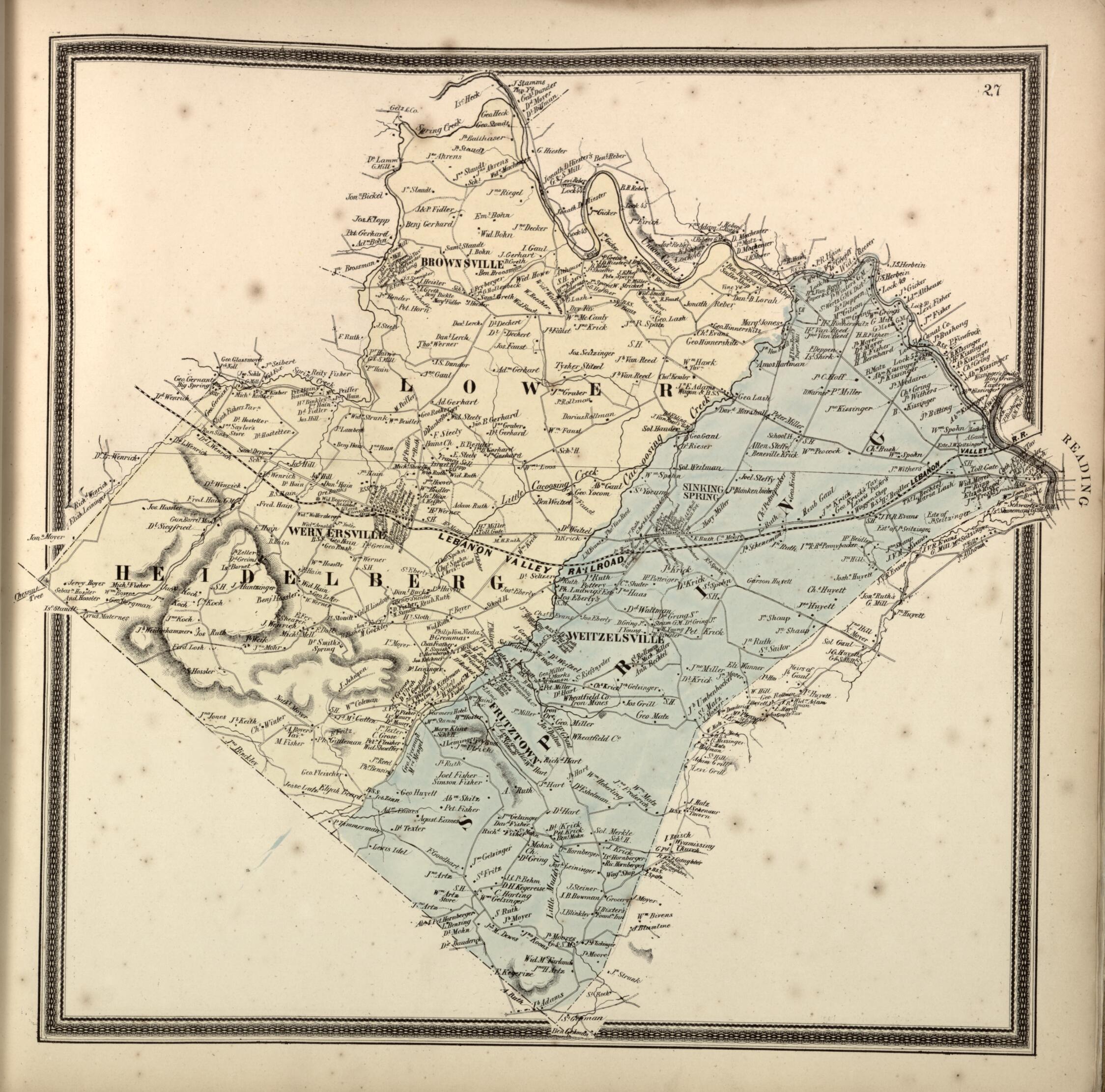 This old map of Heidelberg, Lower and Spring Townships from Berks County from 1862 was created by L. Fagan in 1862