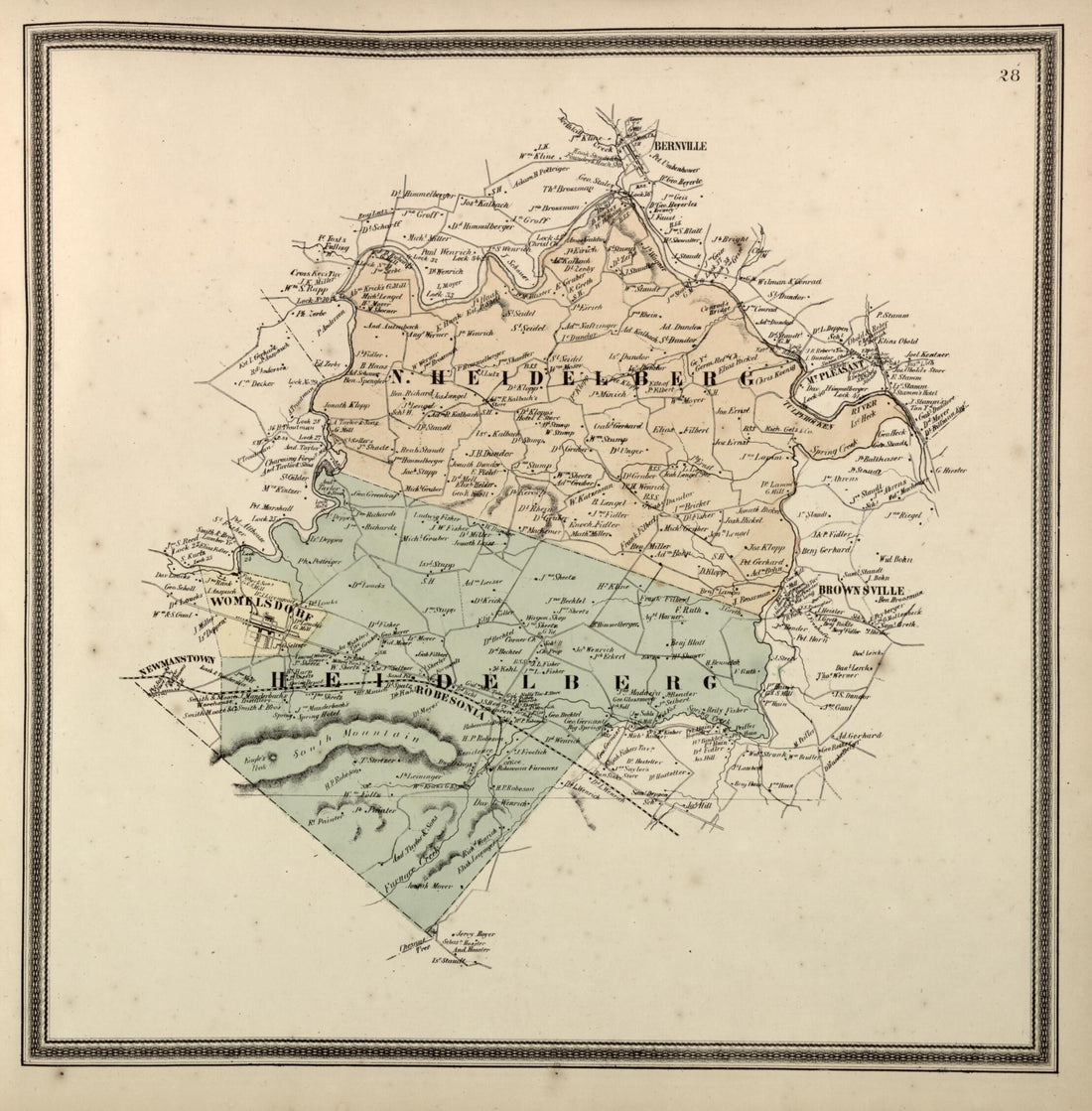 This old map of Heidelberg Township from Berks County from 1862 was created by L. Fagan in 1862
