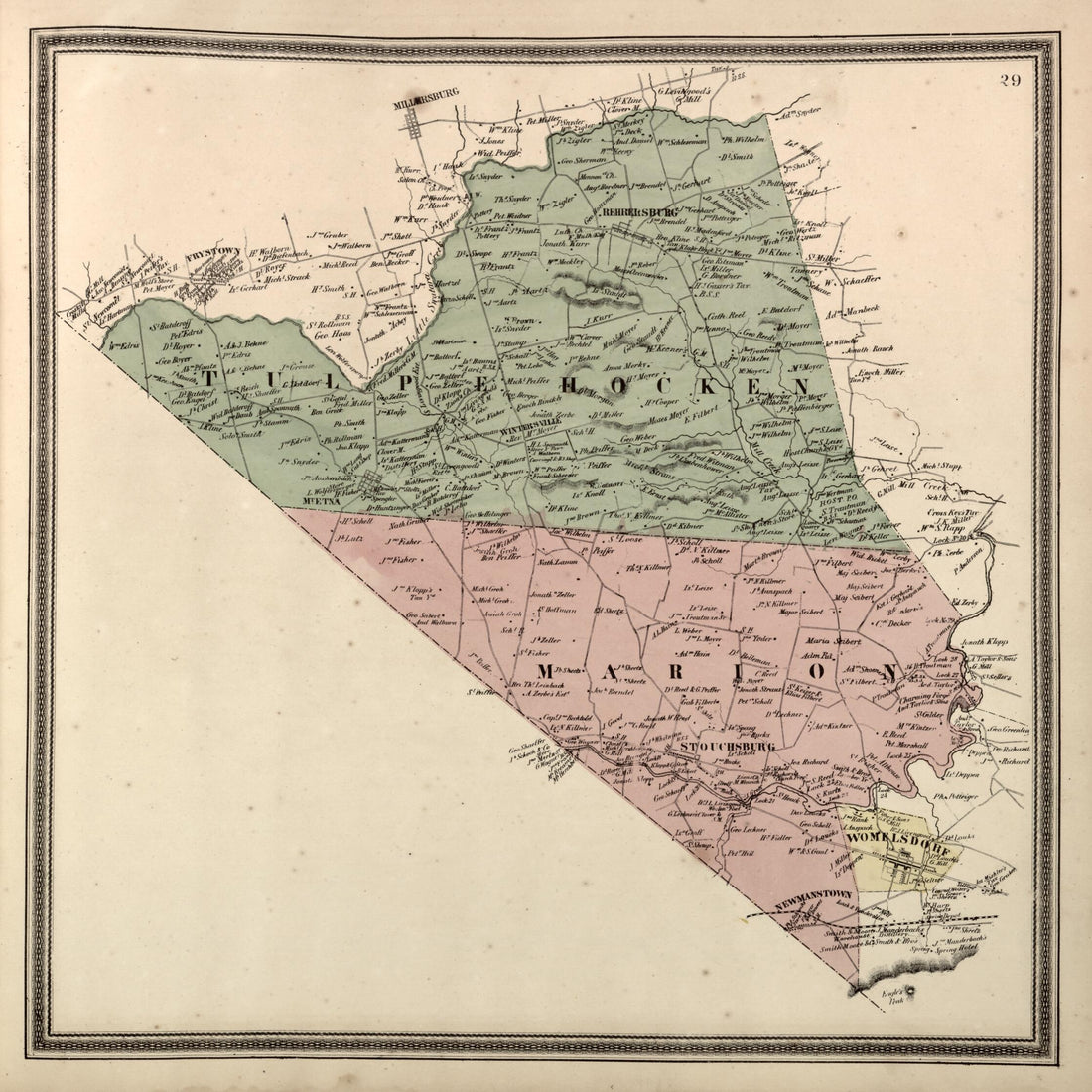 This old map of Marion and Tulpehocken Townships from Berks County from 1862 was created by L. Fagan in 1862