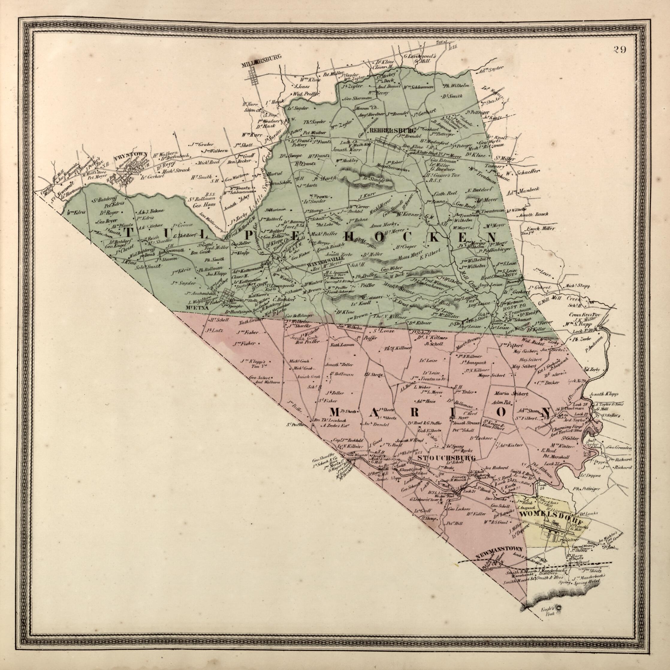 This old map of Marion and Tulpehocken Townships from Berks County from 1862 was created by L. Fagan in 1862