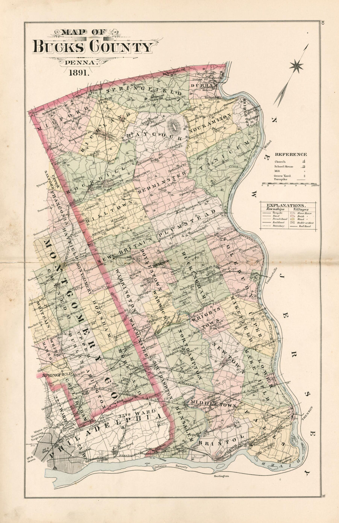This old map of Map of Bucks County Penna. from 1891. from Atlas of Bucks County, Pennsylvania from 1891 was created by A. H. (August H.) Mueller in 1891