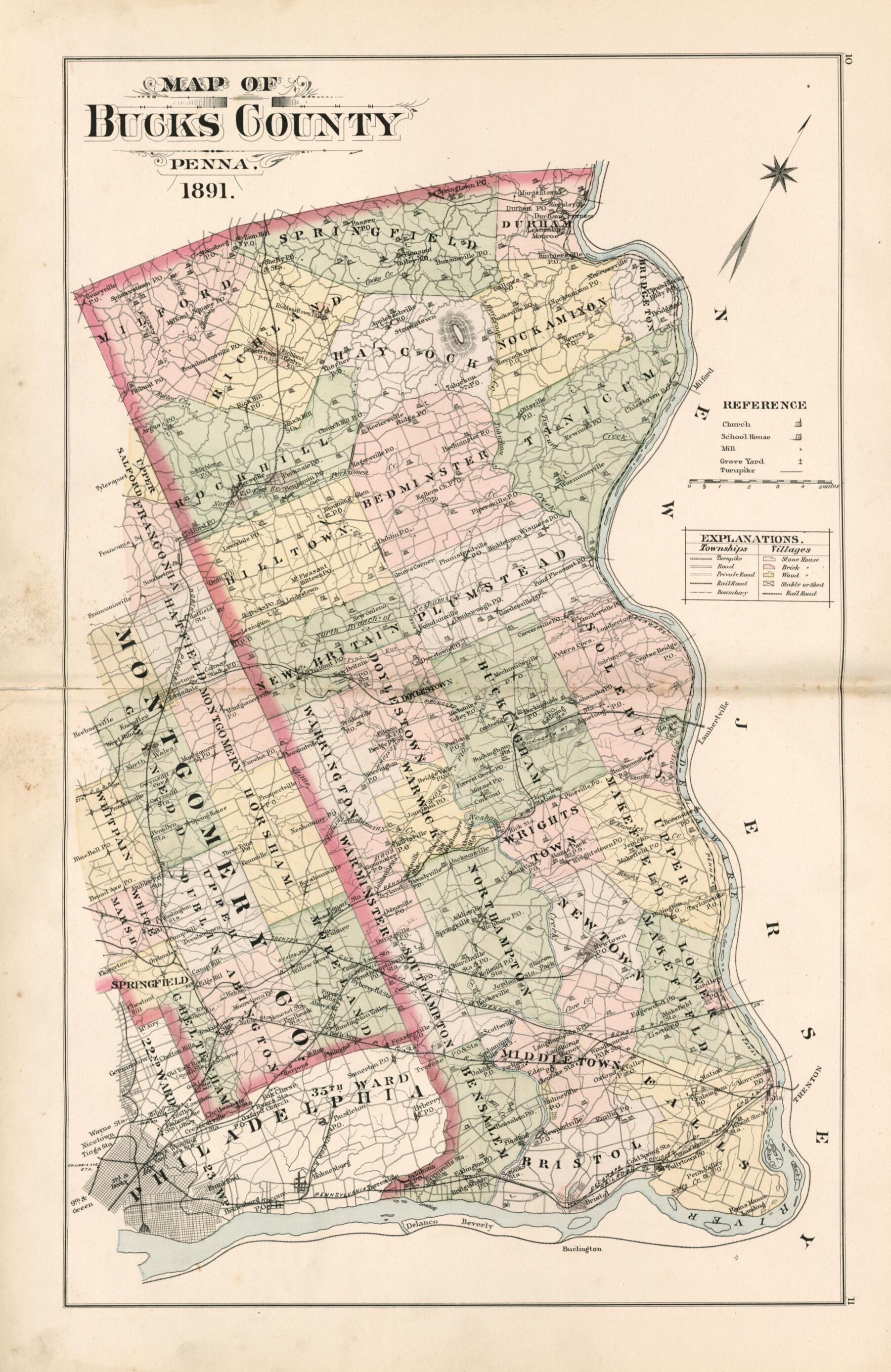 This old map of Map of Bucks County Penna. from 1891. from Atlas of Bucks County, Pennsylvania from 1891 was created by A. H. (August H.) Mueller in 1891