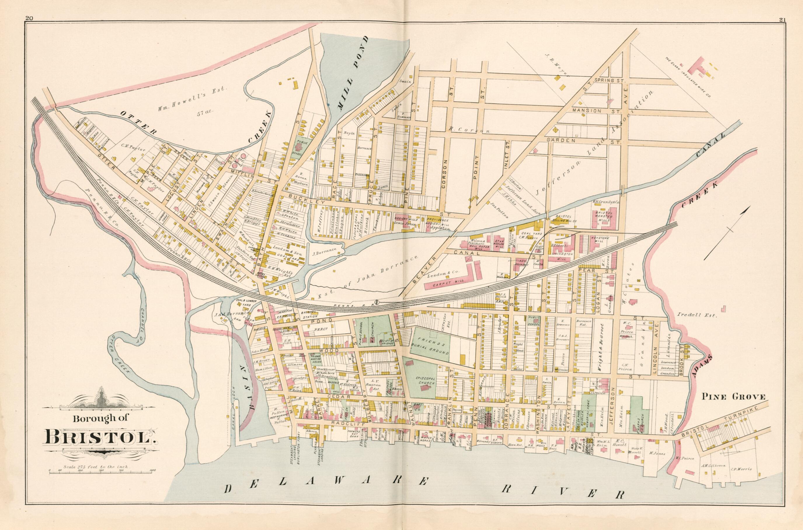 This old map of Borough of Bristol from Atlas of Bucks County, Pennsylvania from 1891 was created by A. H. (August H.) Mueller in 1891