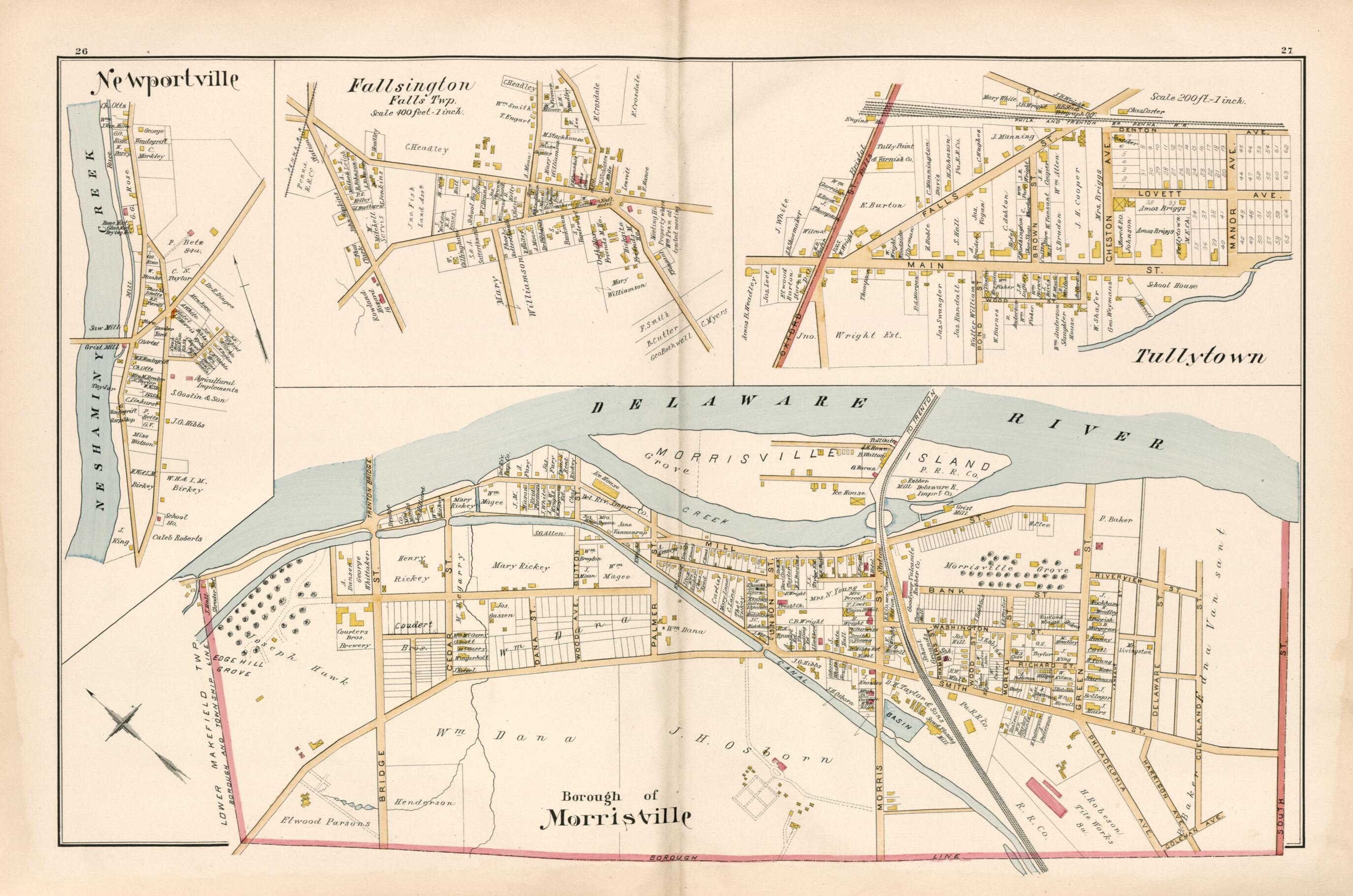 This old map of Borough of Morrisville from Atlas of Bucks County, Pennsylvania from 1891 was created by A. H. (August H.) Mueller in 1891