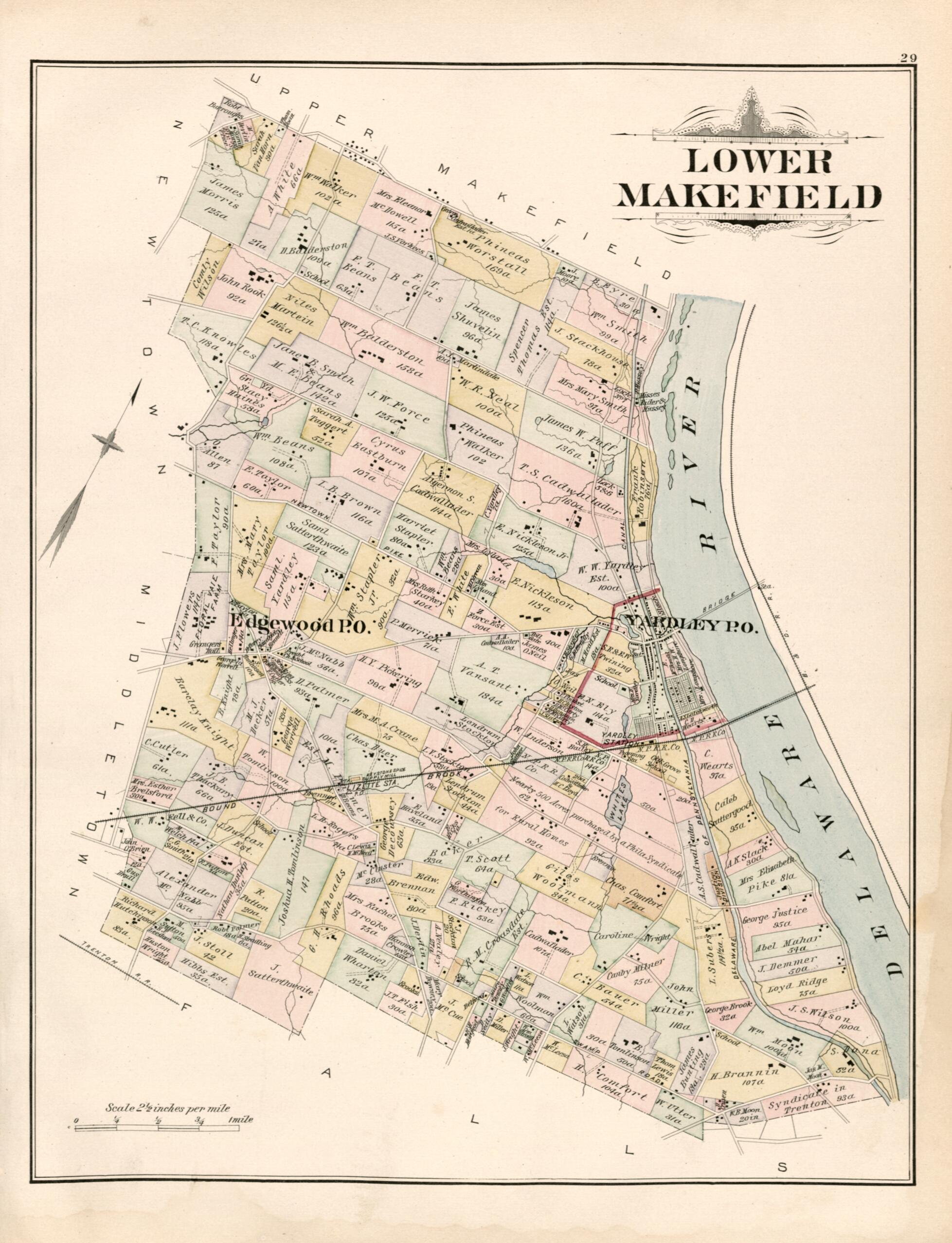This old map of Lower Makefield from Atlas of Bucks County, Pennsylvania from 1891 was created by A. H. (August H.) Mueller in 1891