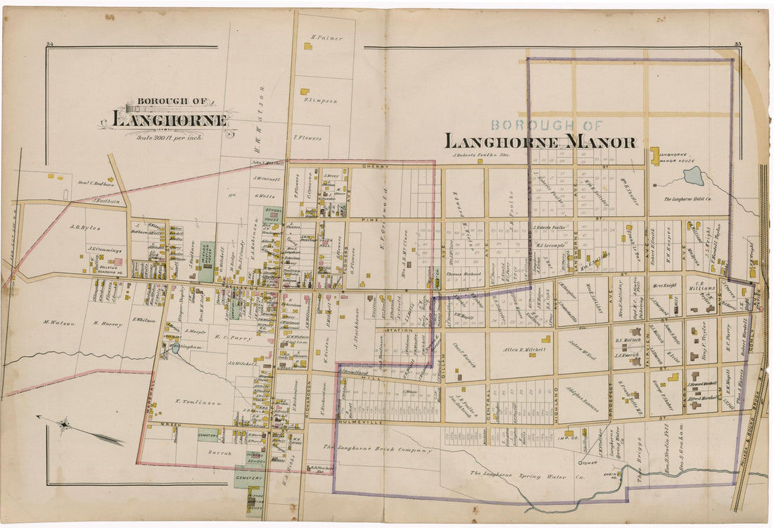 This old map of Borough of Langhorne from Atlas of Bucks County, Pennsylvania from 1891 was created by A. H. (August H.) Mueller in 1891