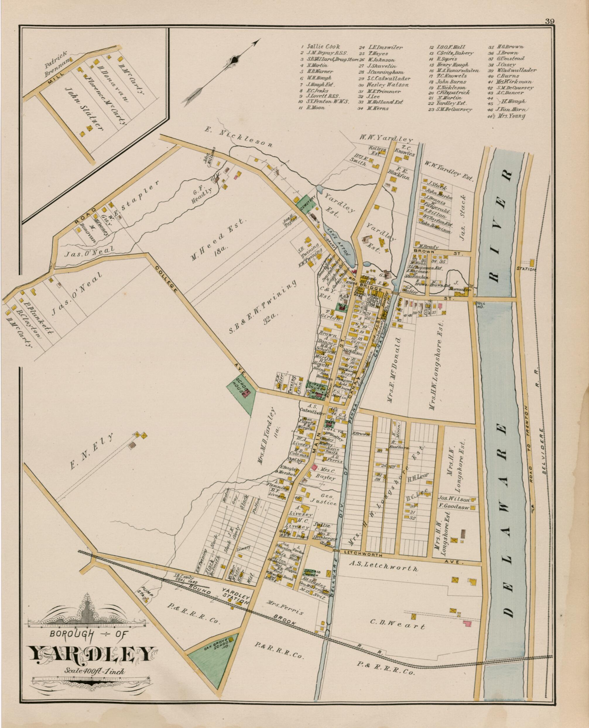 This old map of Borough of Yardley from Atlas of Bucks County, Pennsylvania from 1891 was created by A. H. (August H.) Mueller in 1891