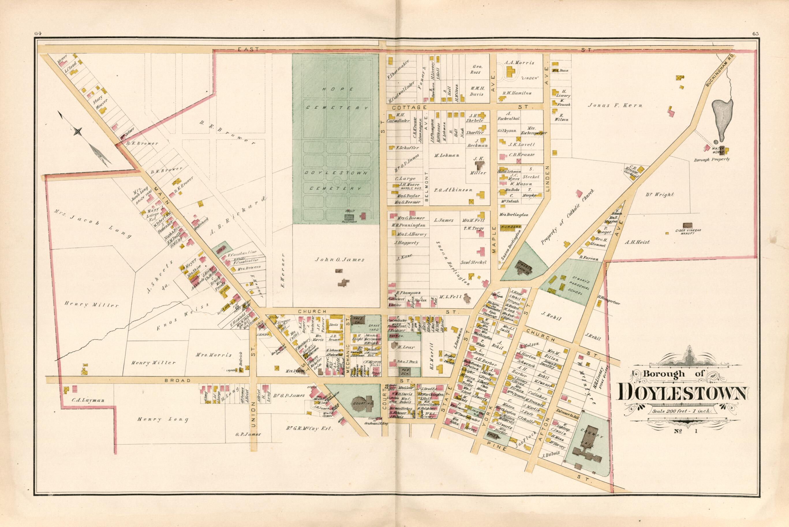 This old map of Borough of Doylestown from Atlas of Bucks County, Pennsylvania from 1891 was created by A. H. (August H.) Mueller in 1891