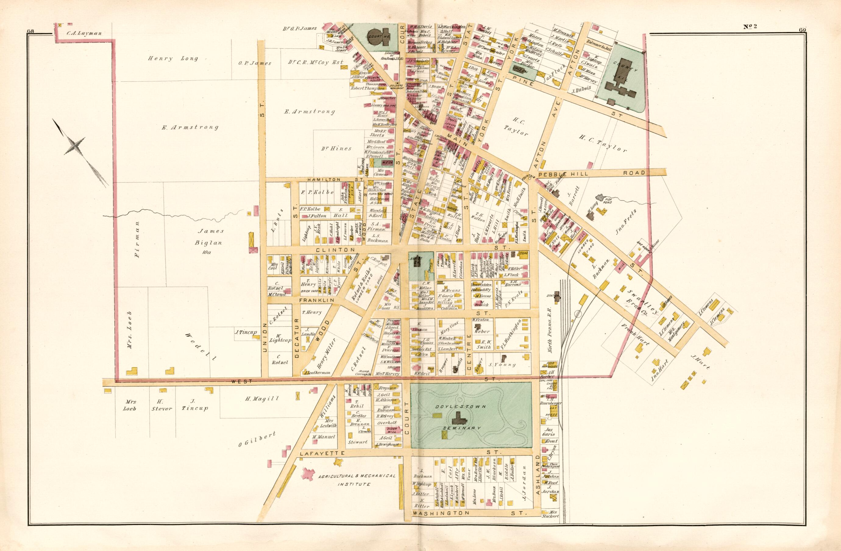 This old map of Borough of Doylestown No. 2 from Atlas of Bucks County, Pennsylvania from 1891 was created by A. H. (August H.) Mueller in 1891