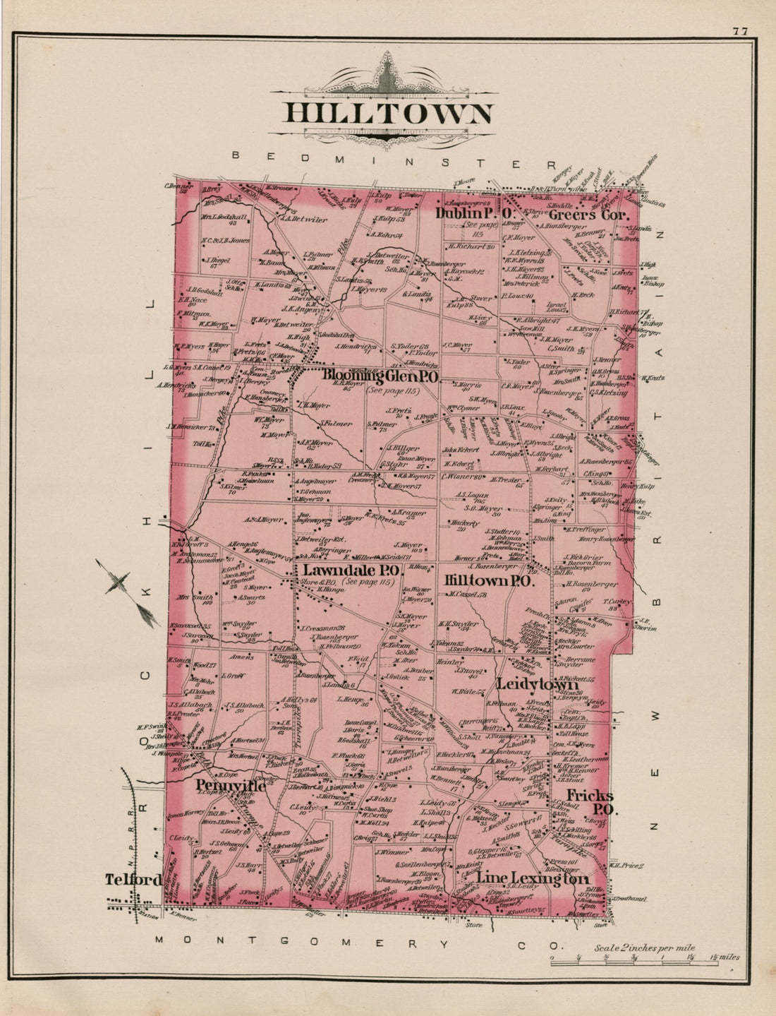This old map of Hilltown from Atlas of Bucks County, Pennsylvania from 1891 was created by A. H. (August H.) Mueller in 1891