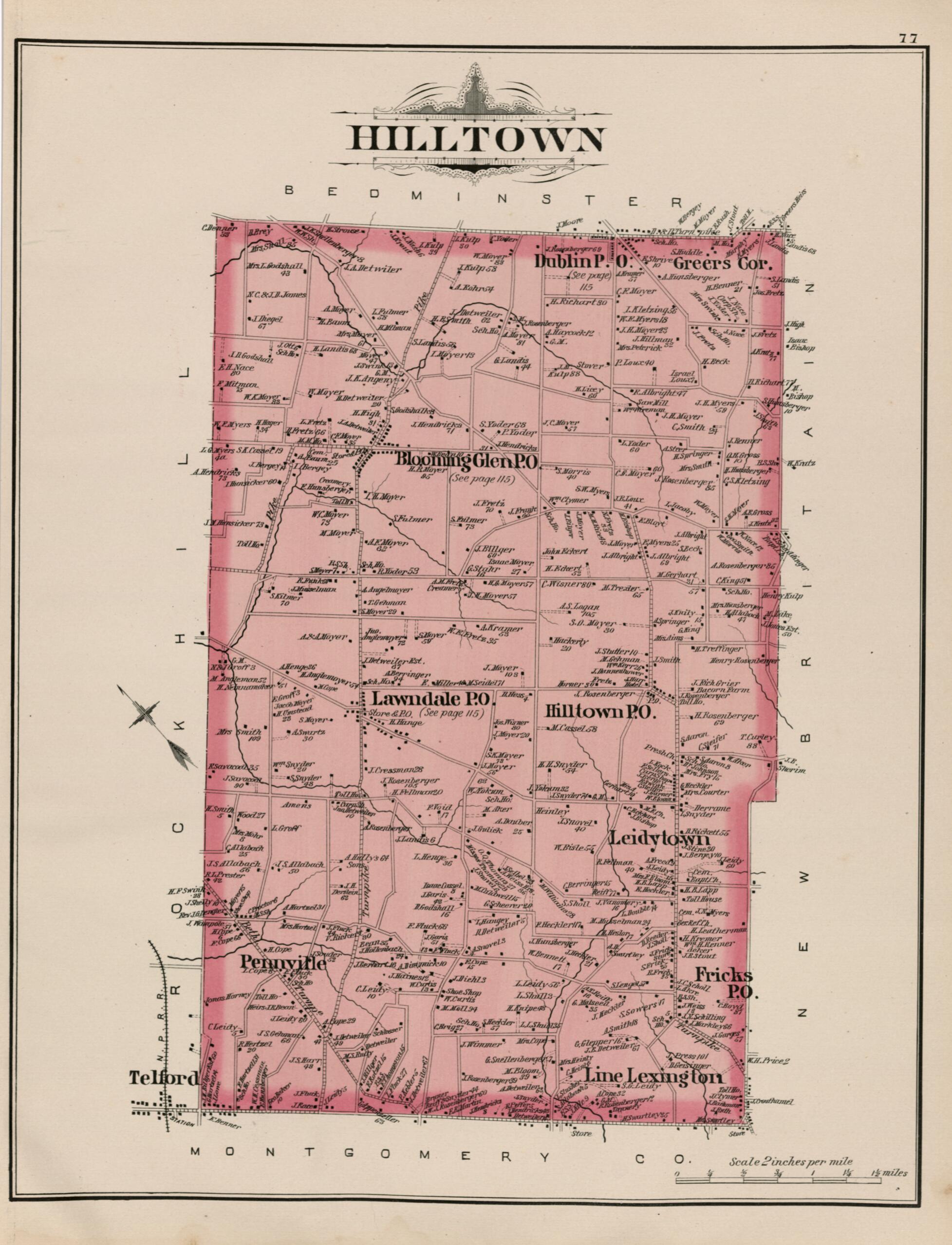 This old map of Hilltown from Atlas of Bucks County, Pennsylvania from 1891 was created by A. H. (August H.) Mueller in 1891