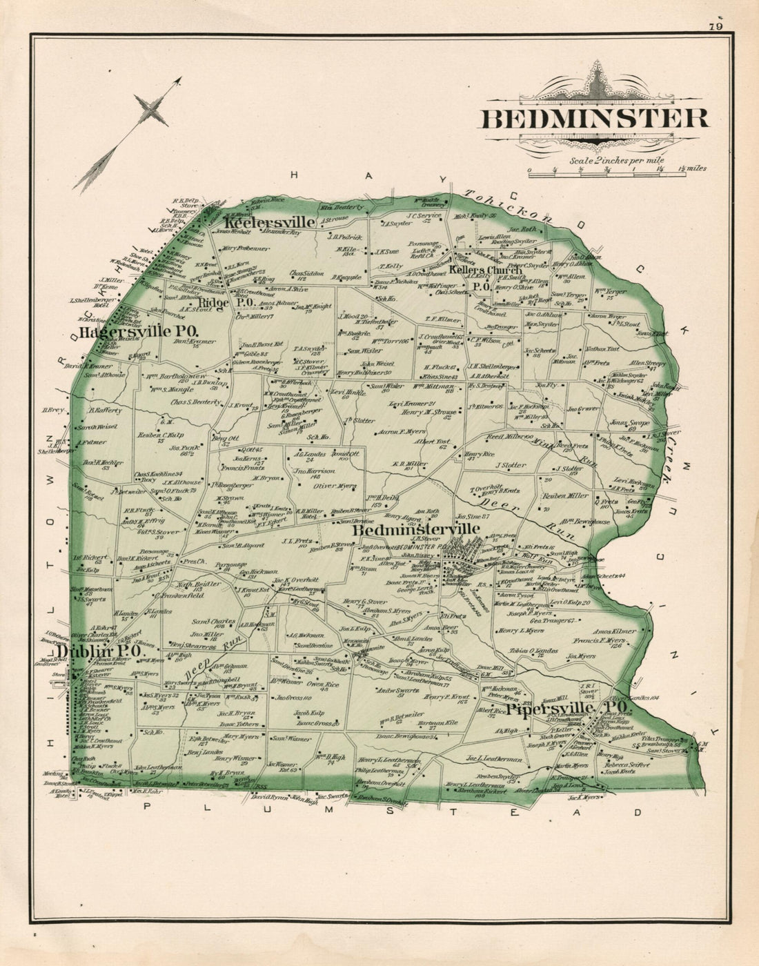 This old map of Bedminster from Atlas of Bucks County, Pennsylvania from 1891 was created by A. H. (August H.) Mueller in 1891