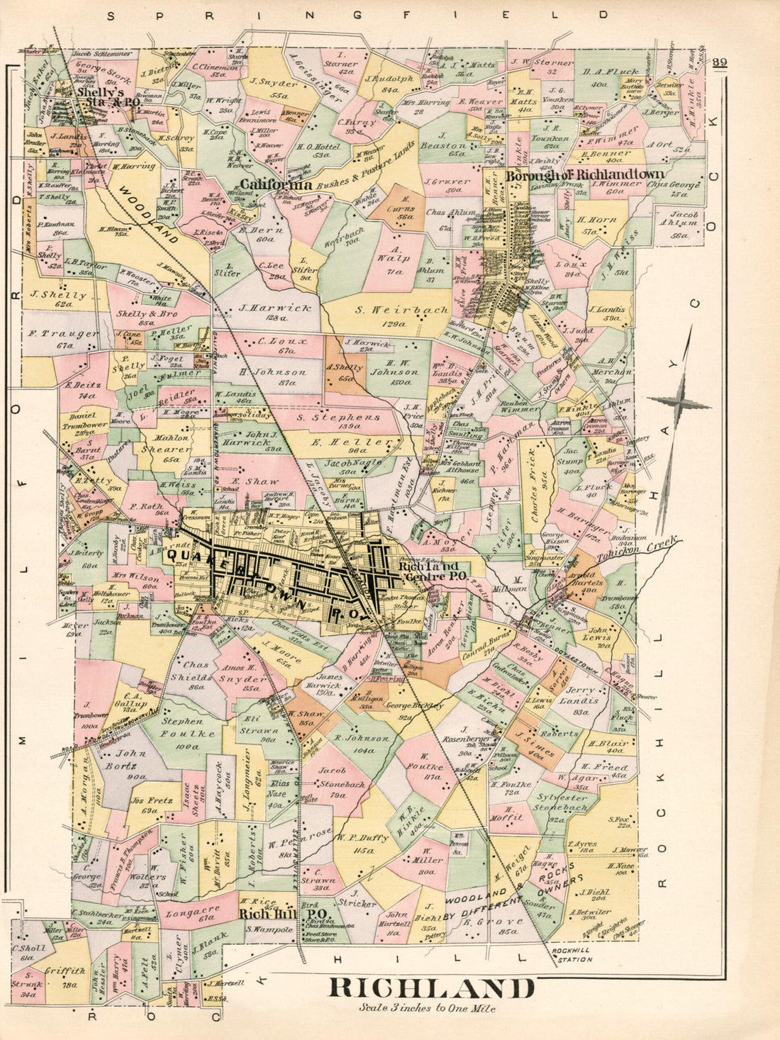 This old map of Richland from Atlas of Bucks County, Pennsylvania from 1891 was created by A. H. (August H.) Mueller in 1891