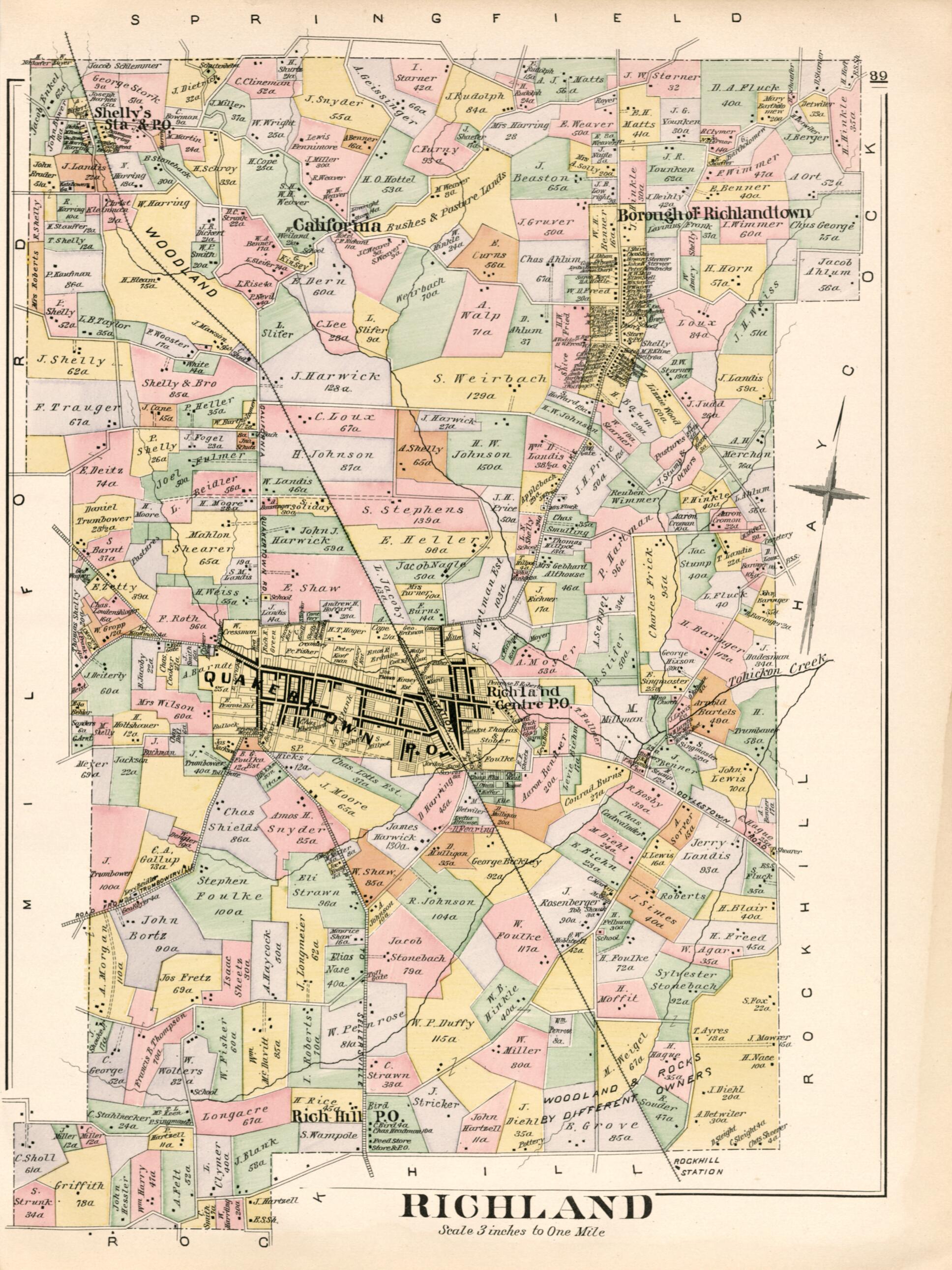 This old map of Richland from Atlas of Bucks County, Pennsylvania from 1891 was created by A. H. (August H.) Mueller in 1891