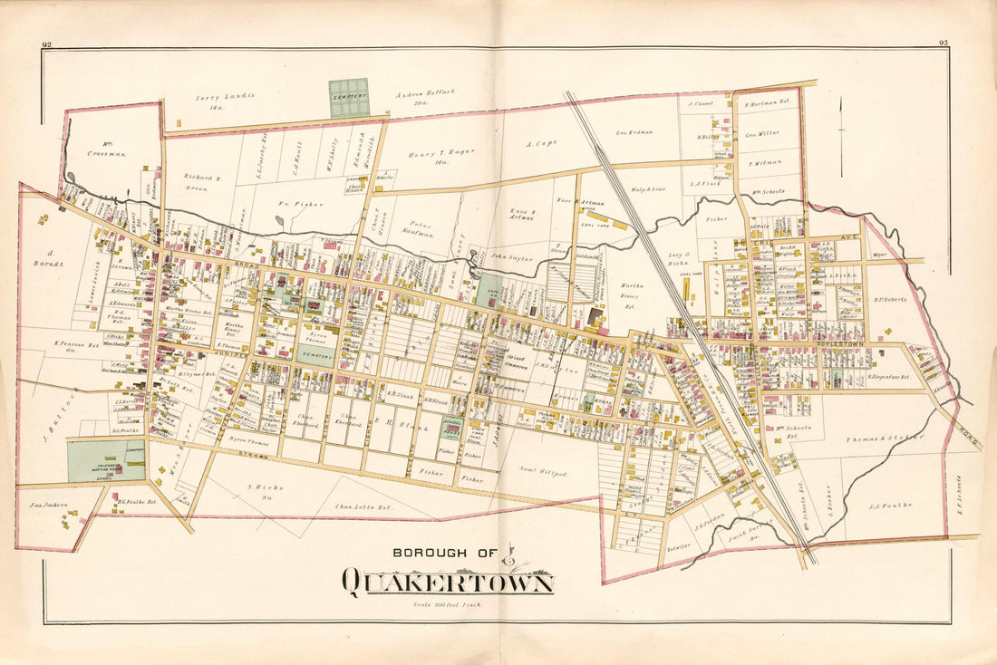 This old map of Borough of Quakertown from Atlas of Bucks County, Pennsylvania from 1891 was created by A. H. (August H.) Mueller in 1891