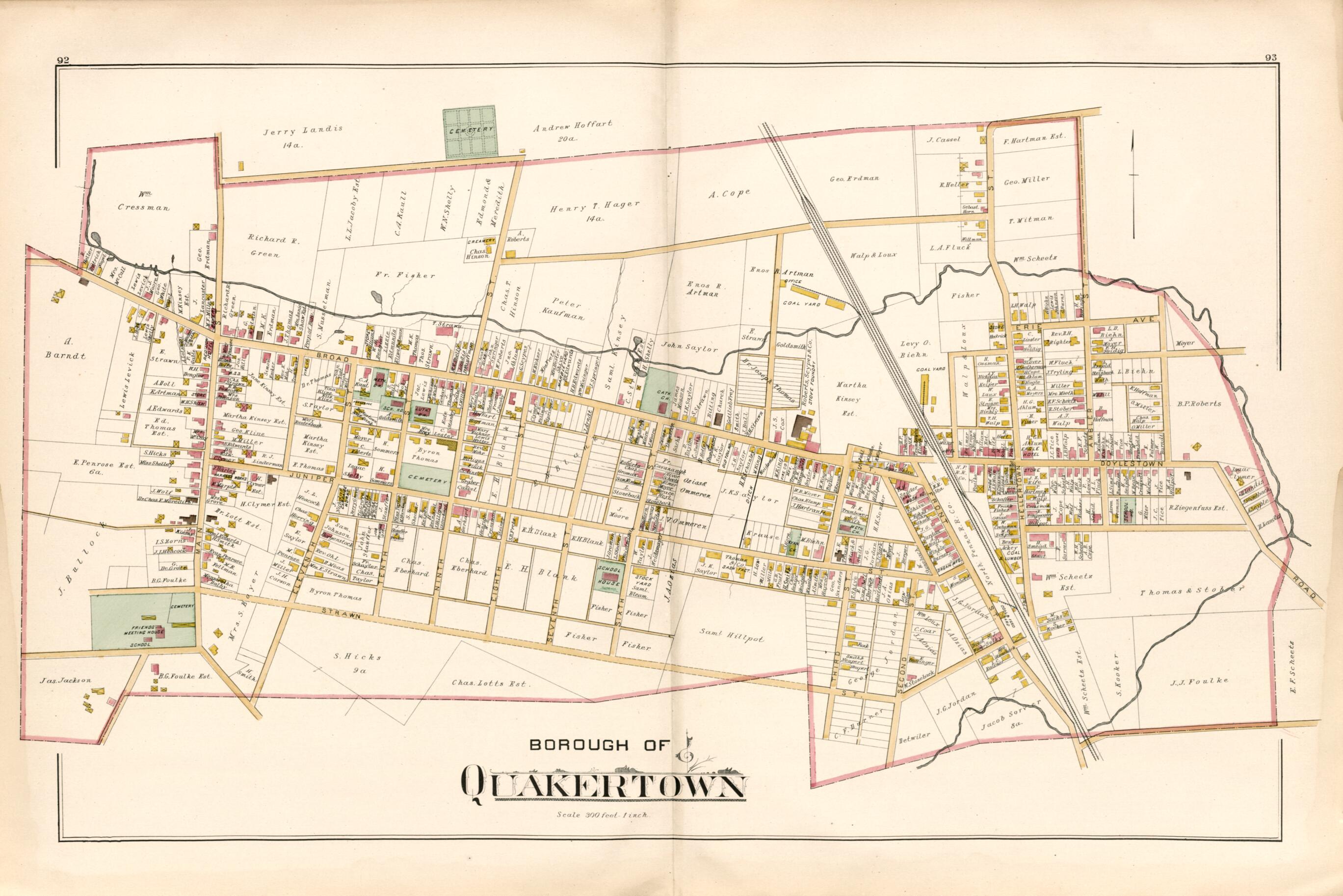 This old map of Borough of Quakertown from Atlas of Bucks County, Pennsylvania from 1891 was created by A. H. (August H.) Mueller in 1891