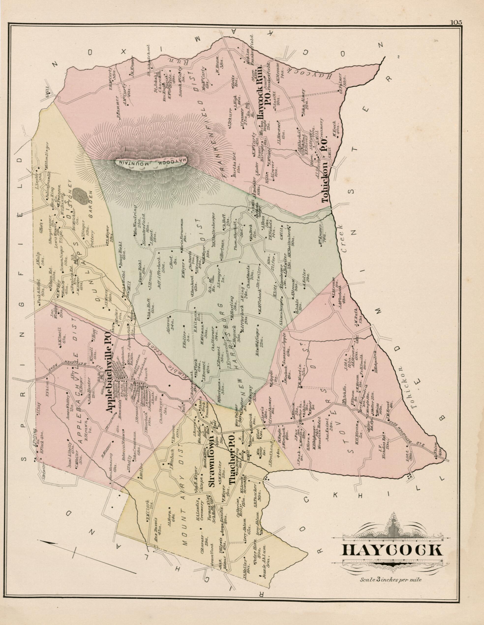 This old map of Haycock from Atlas of Bucks County, Pennsylvania from 1891 was created by A. H. (August H.) Mueller in 1891