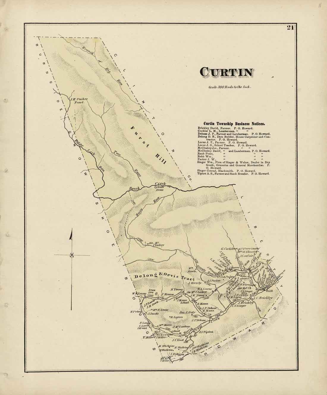 This old map of Curtain from Atlas of Centre County, Pennsylvania from 1874 was created by Beach Nichols in 1874